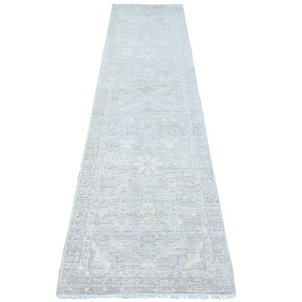 2'6"x9'10" Swanky Gray, Washed Out Peshawar With Ziegler Mahal Design, Hand Knotted All Wool, Runner Oriental Rug HR89034