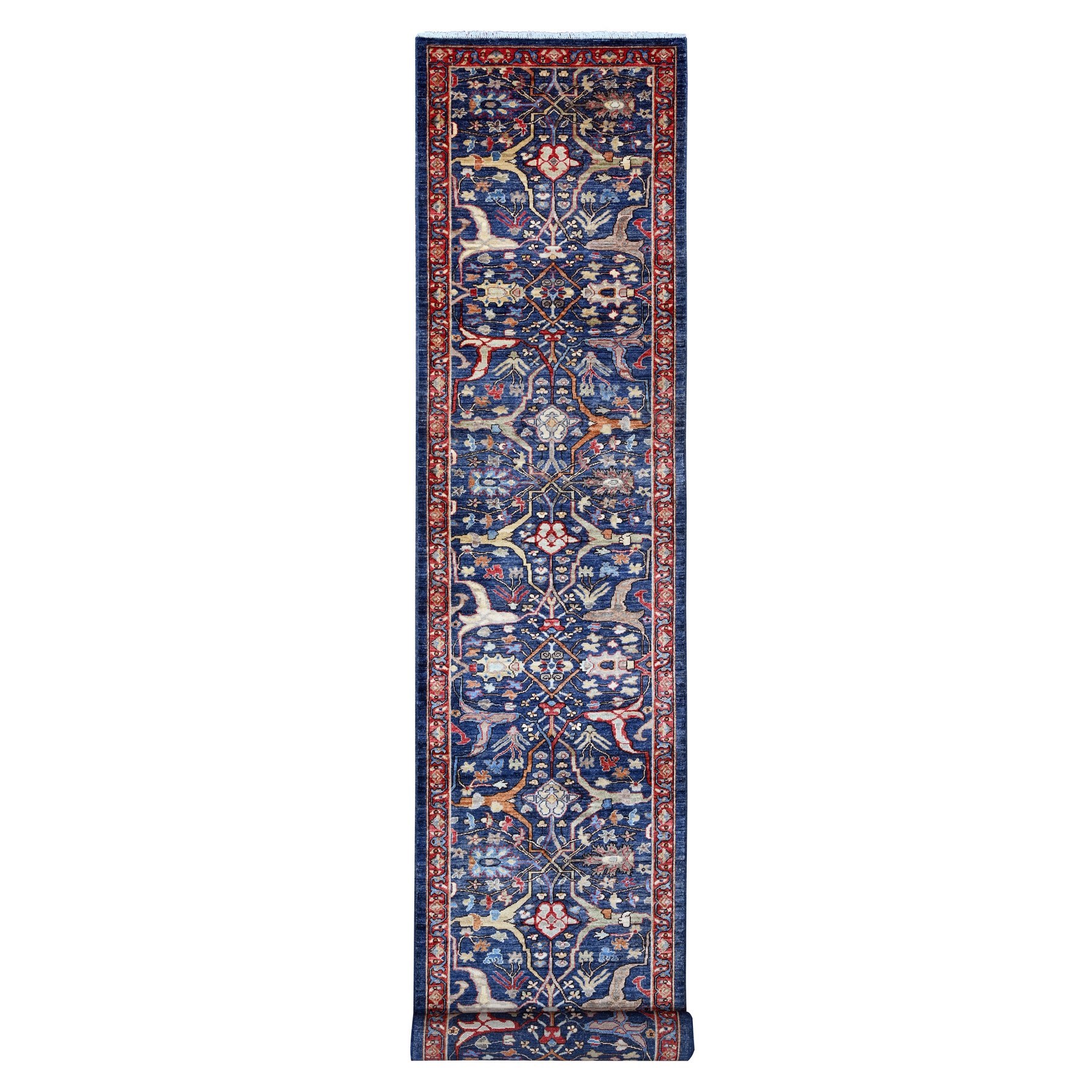 3'2"x19'5" Star Blue, Pure Wool, Aryana Collection, Hand Knotted Vegetable Dyes, Bidjar Garus Design, XL Runner Oriental Rug HR89077