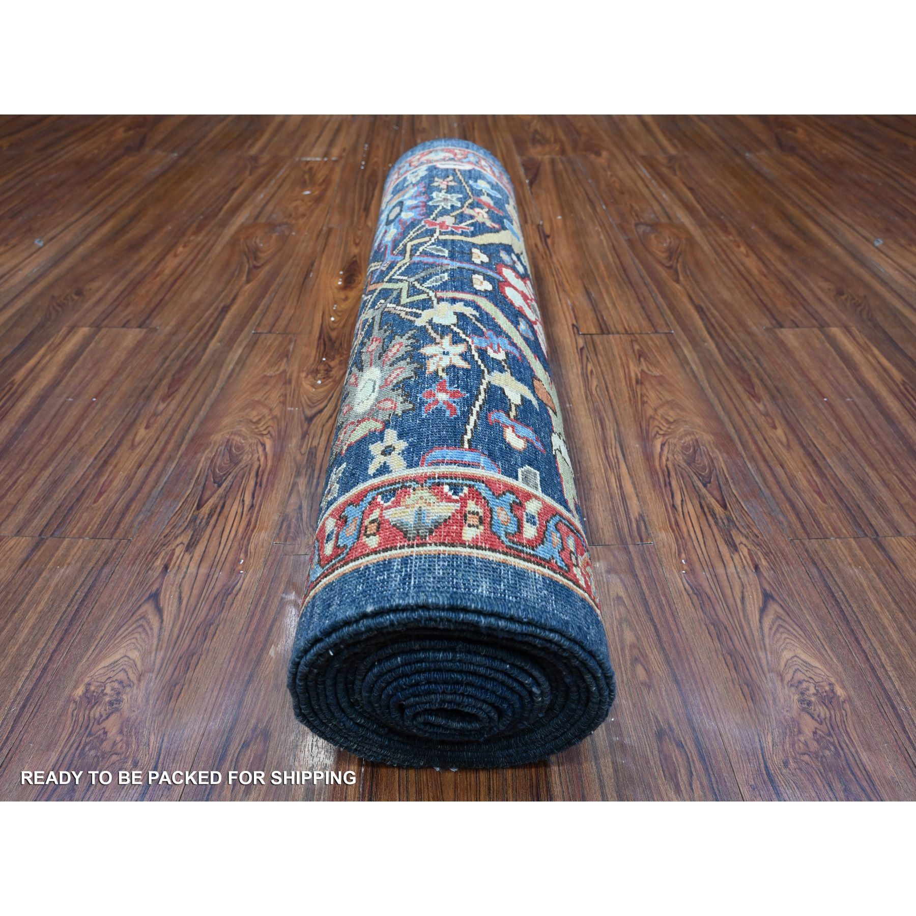 3'2"x19'5" Star Blue, Pure Wool, Aryana Collection, Hand Knotted Vegetable Dyes, Bidjar Garus Design, XL Runner Oriental Rug HR89077 - Image 4
