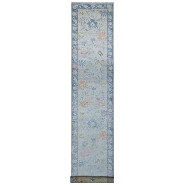 2'10"x15'10" Silver Chalice Gray, Village All Over Floral Design, Natural Dyes, Wool Weft, Hand Knotted, Afghan Angora Oushak, Oversized Runner Oriental Rug HR89097