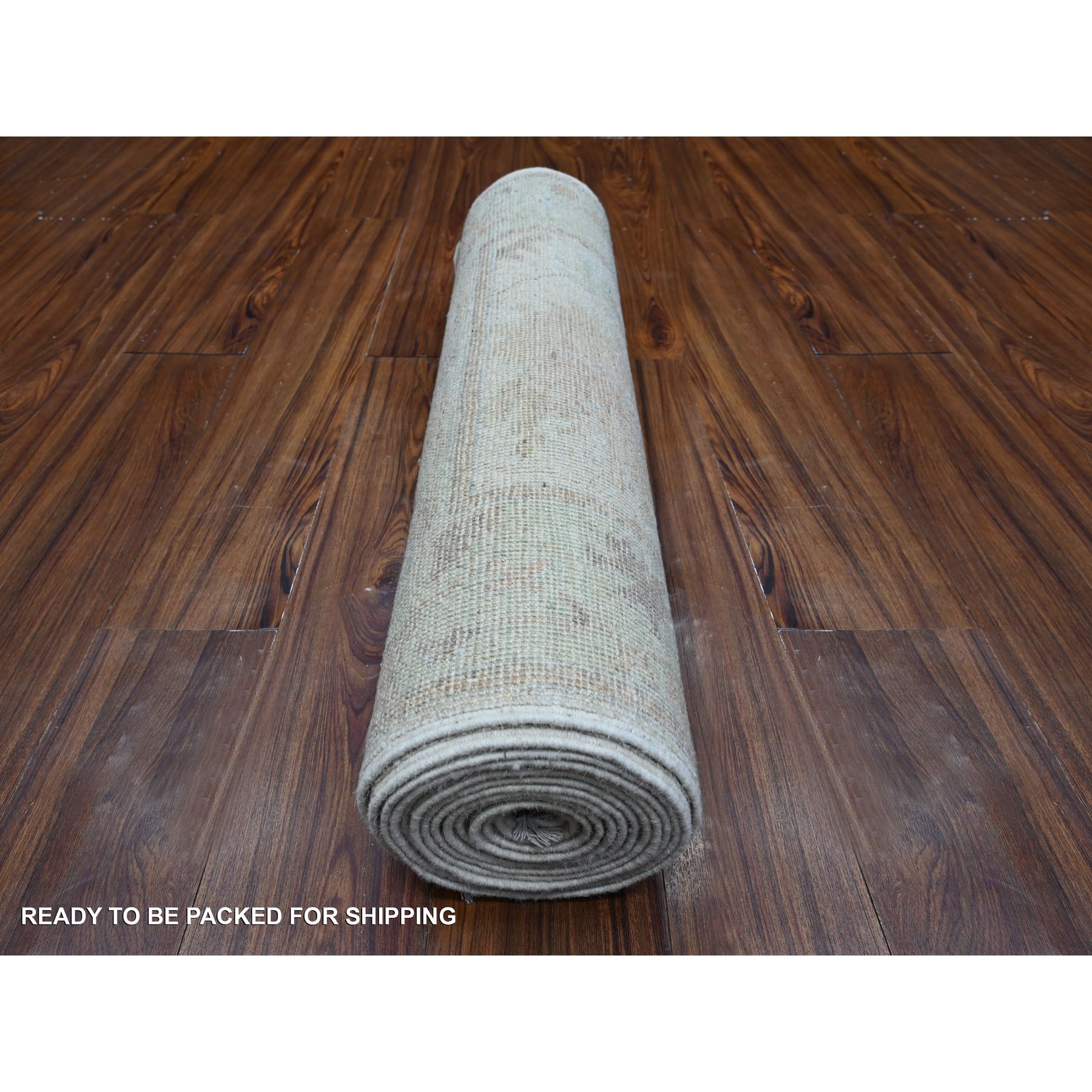 2'9"x15'4" Timberwolf Gray, Tribal Flower And Leaf Pattern All Over, Afghan Angora Oushak, Wool Weft, Hand Knotted, Natural Dyes, XL Runner Oriental Rug HR89101 - Image 4