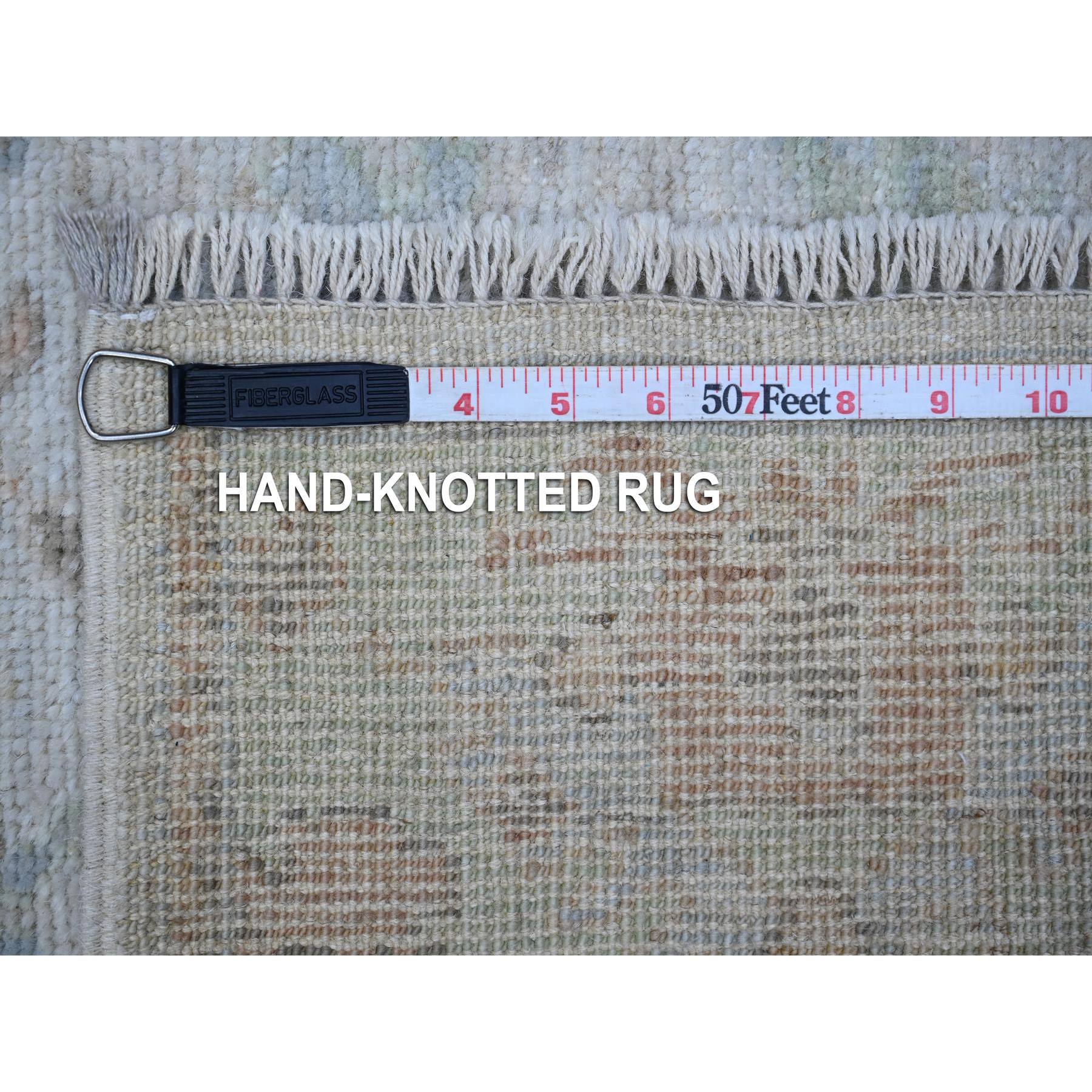 2'9"x15'4" Timberwolf Gray, Tribal Flower And Leaf Pattern All Over, Afghan Angora Oushak, Wool Weft, Hand Knotted, Natural Dyes, XL Runner Oriental Rug HR89101 - Image 6