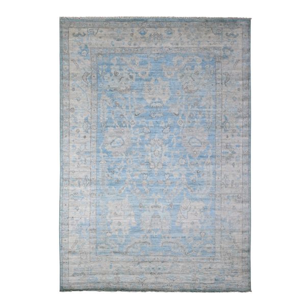 6'2"x8'10" Argentina Blue, Natural Dyes With All Over Rural Floral Design, Hand Knotted Angora Oushak, Wool Weft, Oriental Rug HR89120