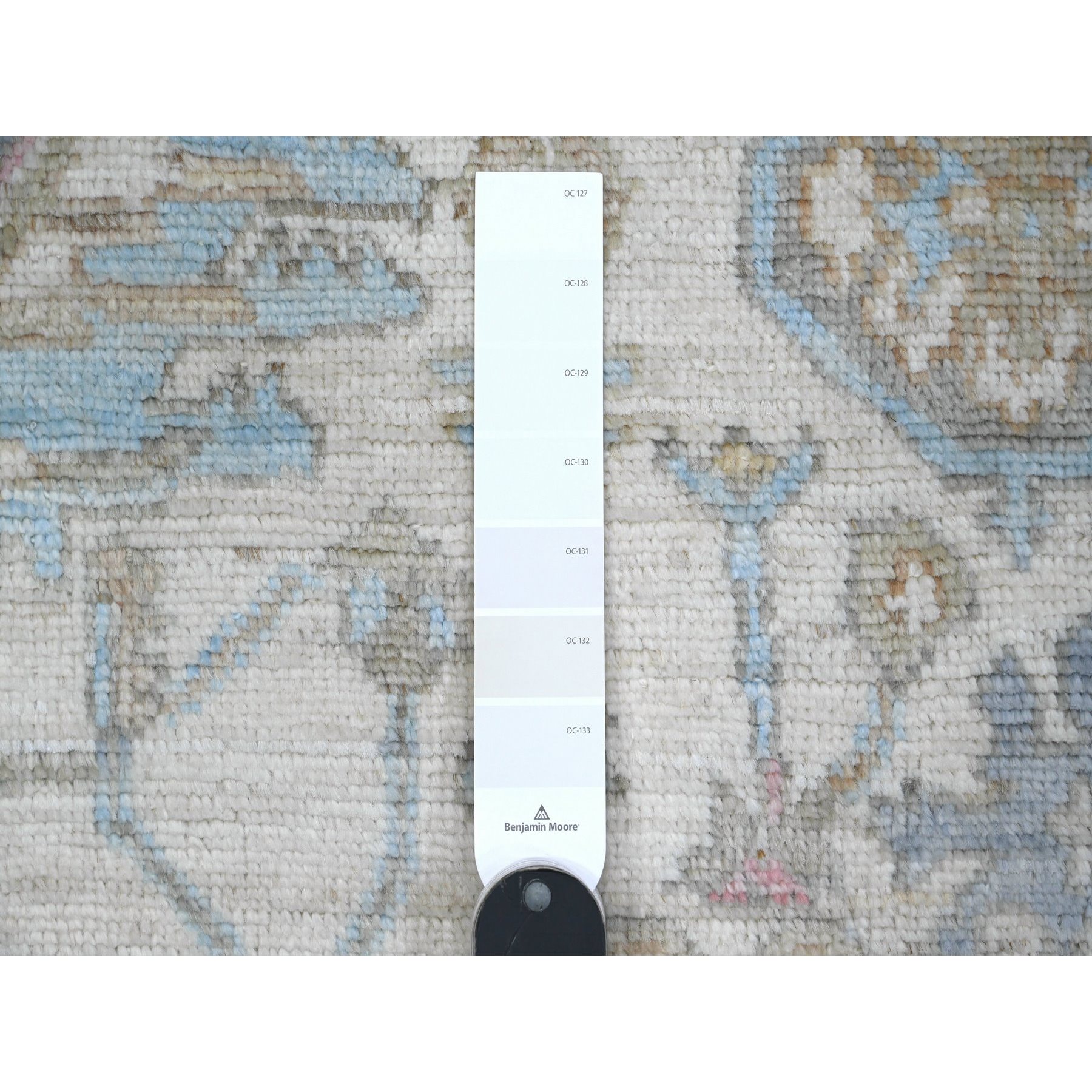 6'3"x9' Timberwolf Gray, Hand Knotted With Wool Weft, Natural Dyes, Colorful Village Flower And Leaf Design, Afghan Angora Oushak, Oriental Rug HR89121 - Image 3