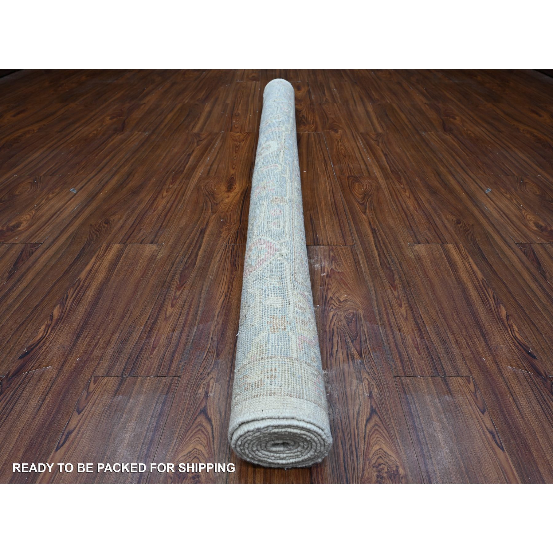 6'3"x9' Timberwolf Gray, Hand Knotted With Wool Weft, Natural Dyes, Colorful Village Flower And Leaf Design, Afghan Angora Oushak, Oriental Rug HR89121 - Image 4