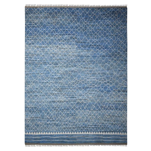 12'x16'1" Alaskan Blue, Hand Knotted, Wool On Wool Foundation, Natural Dyes, All Over Hexagon Pattern, Marmoucha Inspired Moroccan Extra Large Oriental Rug HR89135