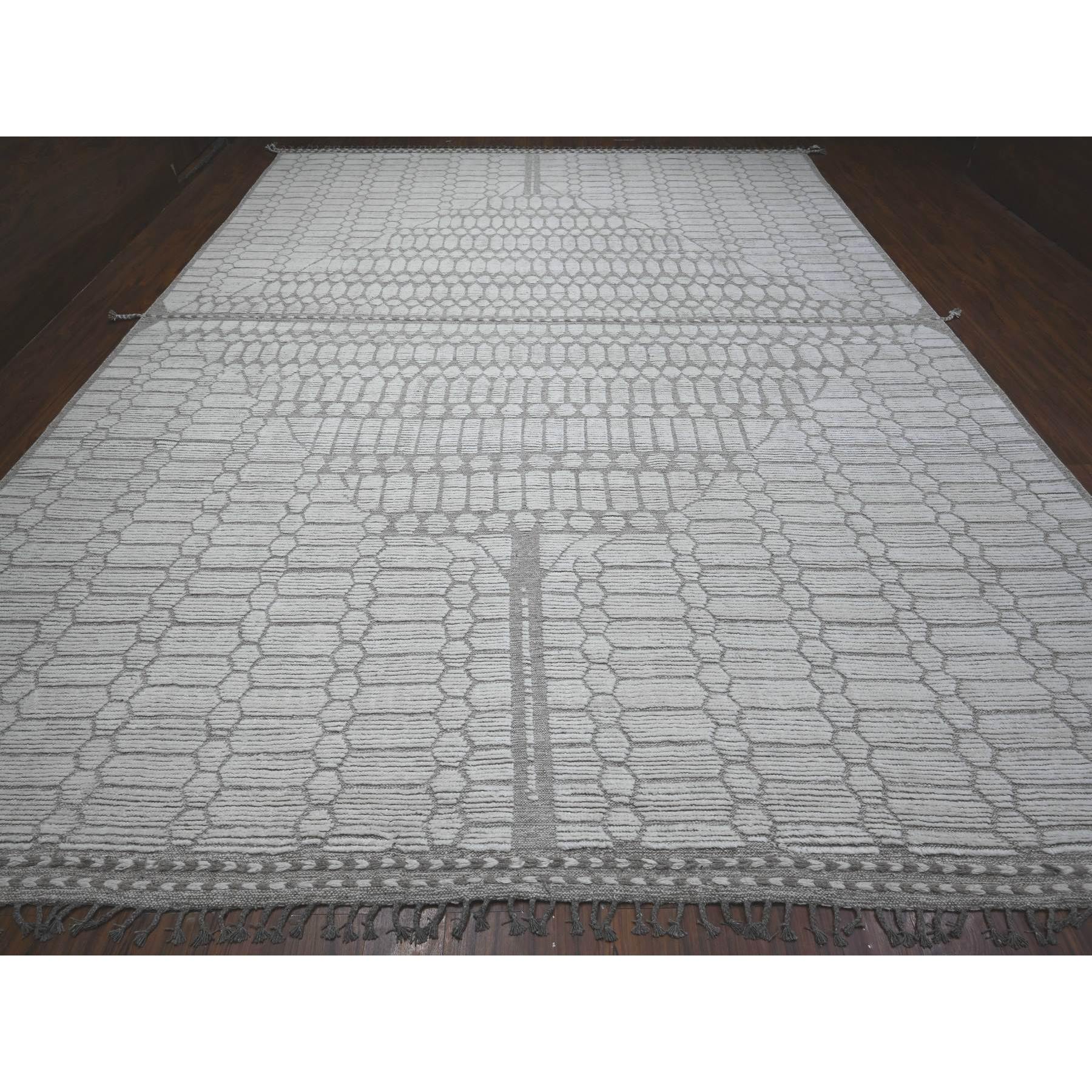11'9"x15'8" Eider White, Natural Dyes, Soft and Shiny Wool, Moroccan Inspired With Beni Ourain Open Field Design, Hand Knotted Wool On Wool Foundation, Oversized Oriental Rug HR89136 - Image 2