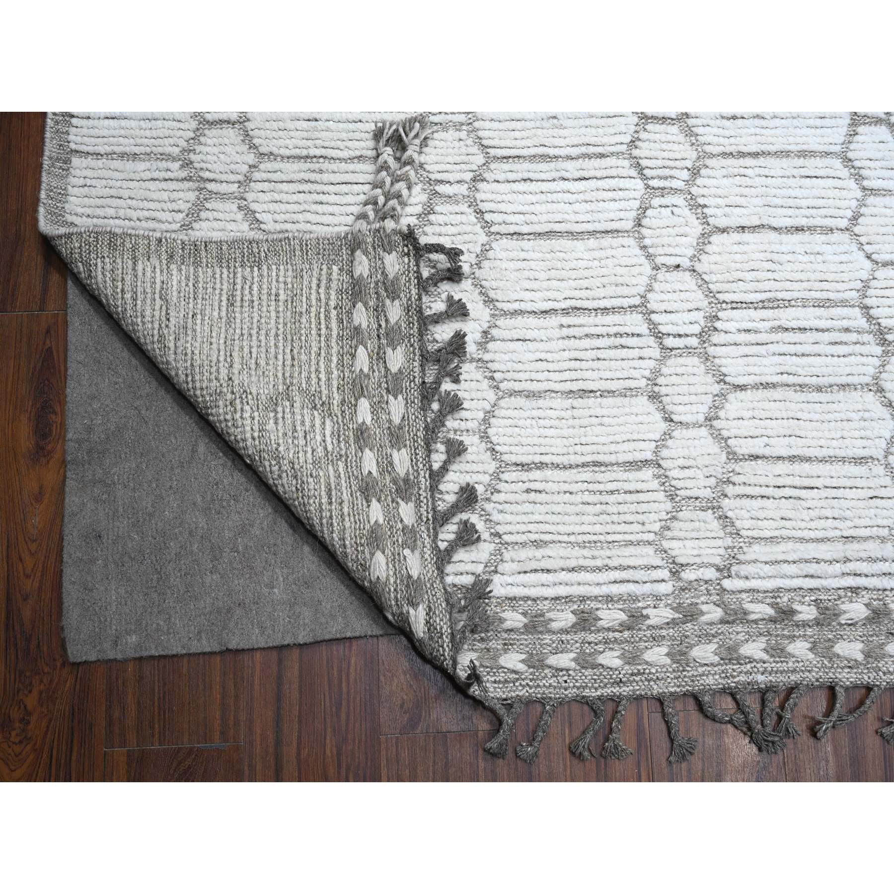 11'9"x15'8" Eider White, Natural Dyes, Soft and Shiny Wool, Moroccan Inspired With Beni Ourain Open Field Design, Hand Knotted Wool On Wool Foundation, Oversized Oriental Rug HR89136 - Image 4