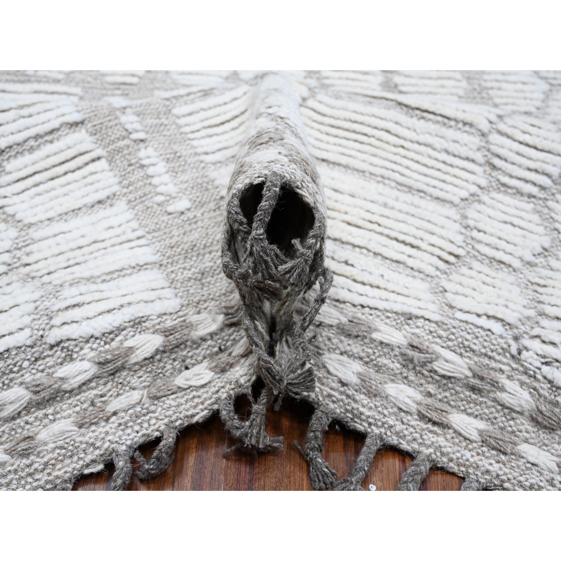 11'9"x15'8" Eider White, Natural Dyes, Soft and Shiny Wool, Moroccan Inspired With Beni Ourain Open Field Design, Hand Knotted Wool On Wool Foundation, Oversized Oriental Rug HR89136 - Image 5