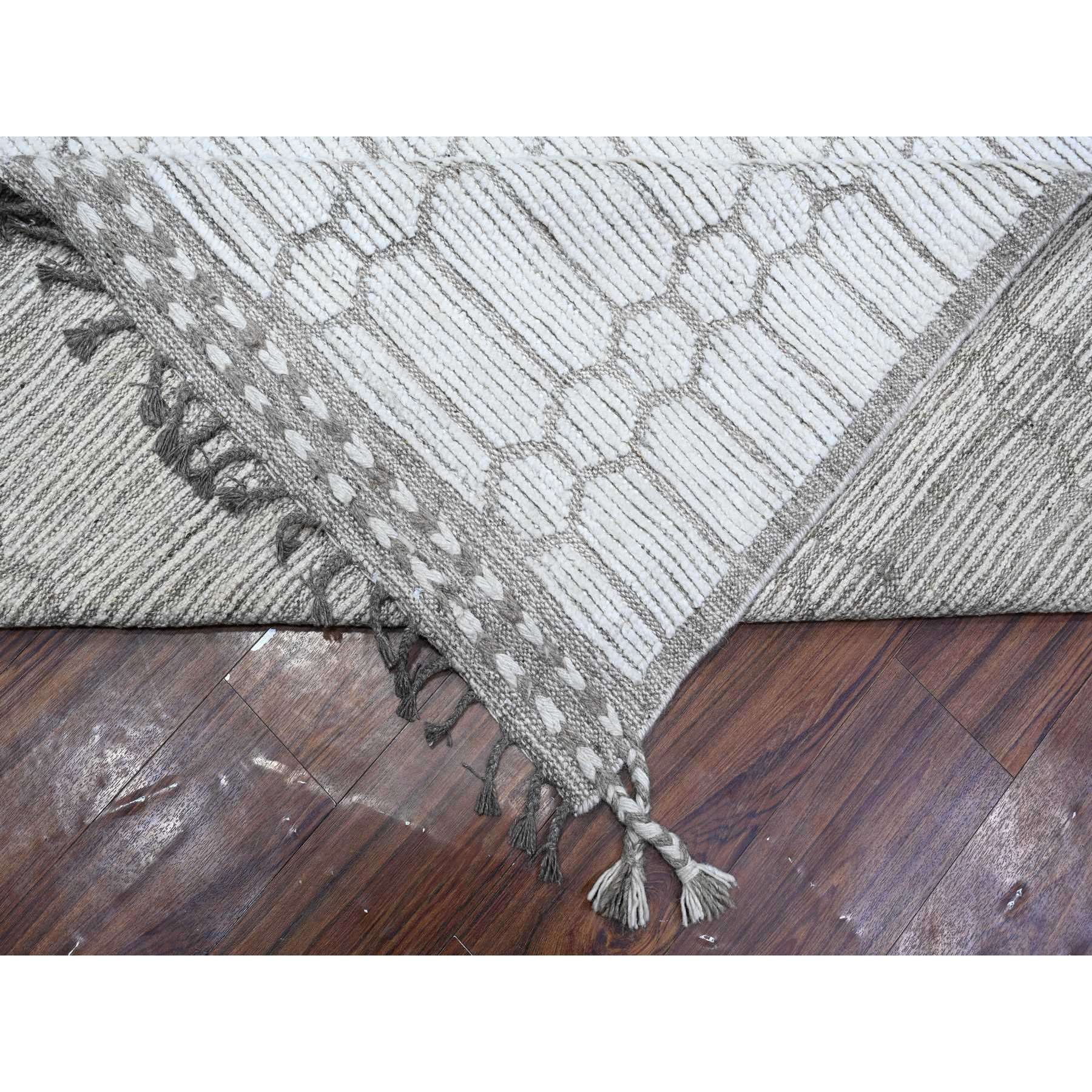 11'9"x15'8" Eider White, Natural Dyes, Soft and Shiny Wool, Moroccan Inspired With Beni Ourain Open Field Design, Hand Knotted Wool On Wool Foundation, Oversized Oriental Rug HR89136 - Image 6