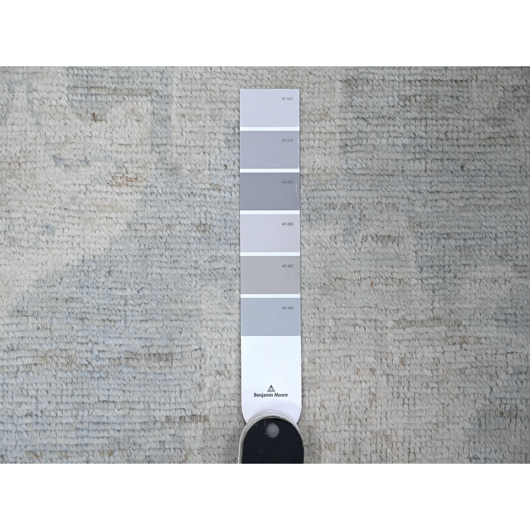 2'9"x19'6" Cloud Gray, Soft Wool Weft, Natural Dyes, Afghan Angora Oushak, Hand Knotted With Rural Floral Medallions All Over Design, Oversized Runner Oriental Rug HR89157 - Image 3