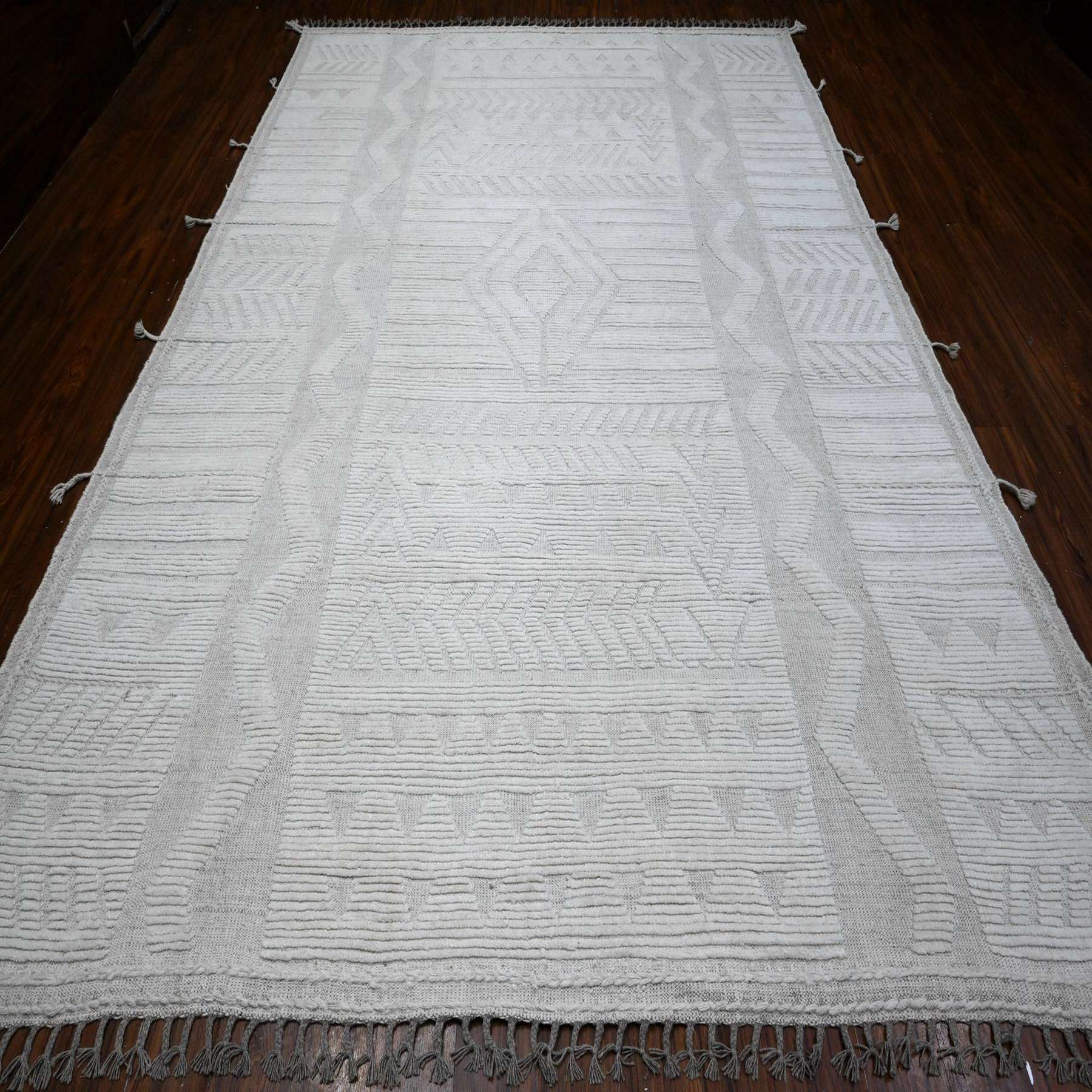 8'10"x12'3" Lazy Gray and Light Beige, Embossed Pile Geometric Oulad Bousbaa Moroccan Design, Tone On Tone, Vegetable Dyes, Organic Wool, Hand Knotted, Oriental Rug HR89182 - Image 2