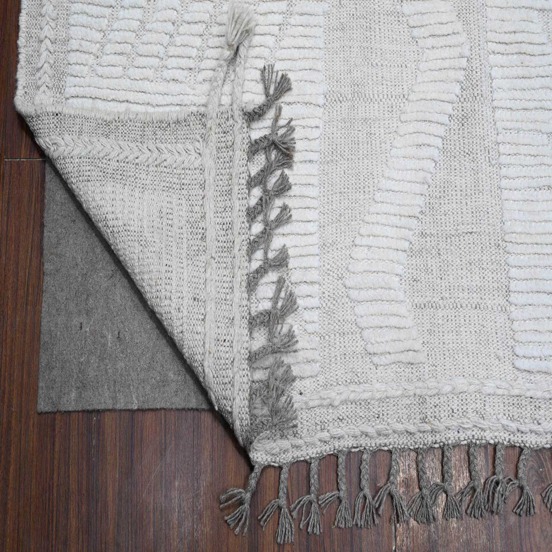 8'10"x12'3" Lazy Gray and Light Beige, Embossed Pile Geometric Oulad Bousbaa Moroccan Design, Tone On Tone, Vegetable Dyes, Organic Wool, Hand Knotted, Oriental Rug HR89182 - Image 4