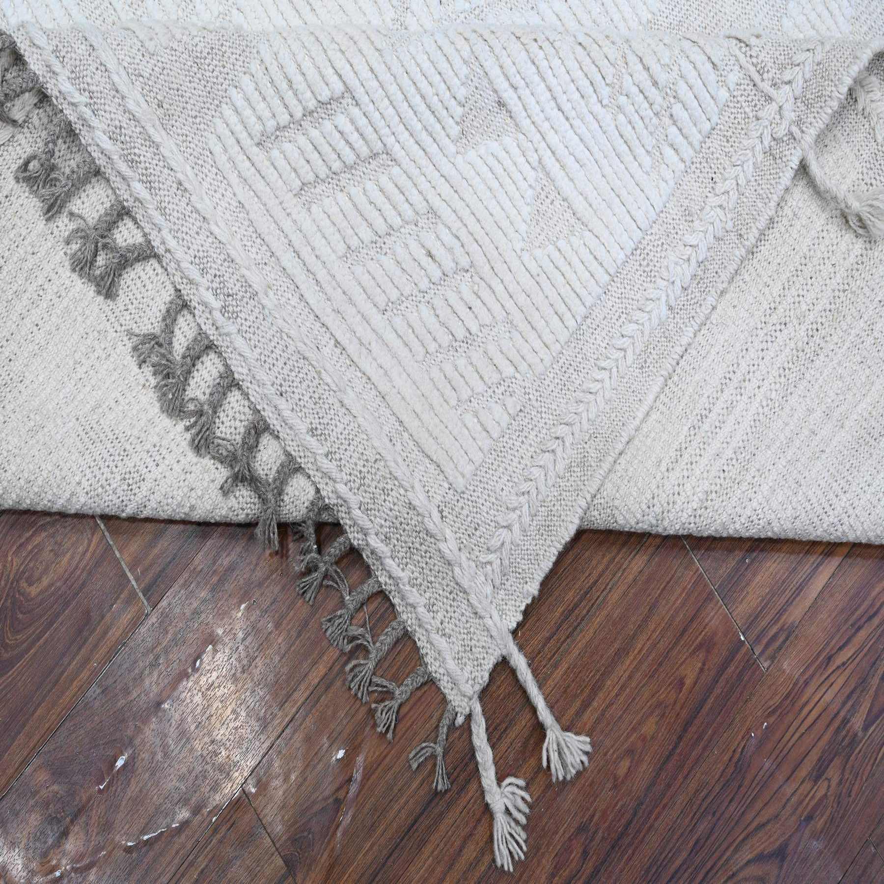 8'10"x12'3" Lazy Gray and Light Beige, Embossed Pile Geometric Oulad Bousbaa Moroccan Design, Tone On Tone, Vegetable Dyes, Organic Wool, Hand Knotted, Oriental Rug HR89182 - Image 6