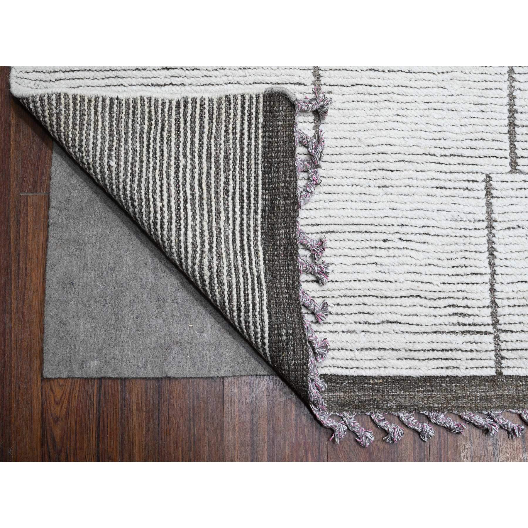 12'x16'2" Silky White, Moroccan Chiadma Influenced Geometric Design, Hand Knotted, All Wool, Denser Weave Oversized Oriental Rug HR89193 - Image 4