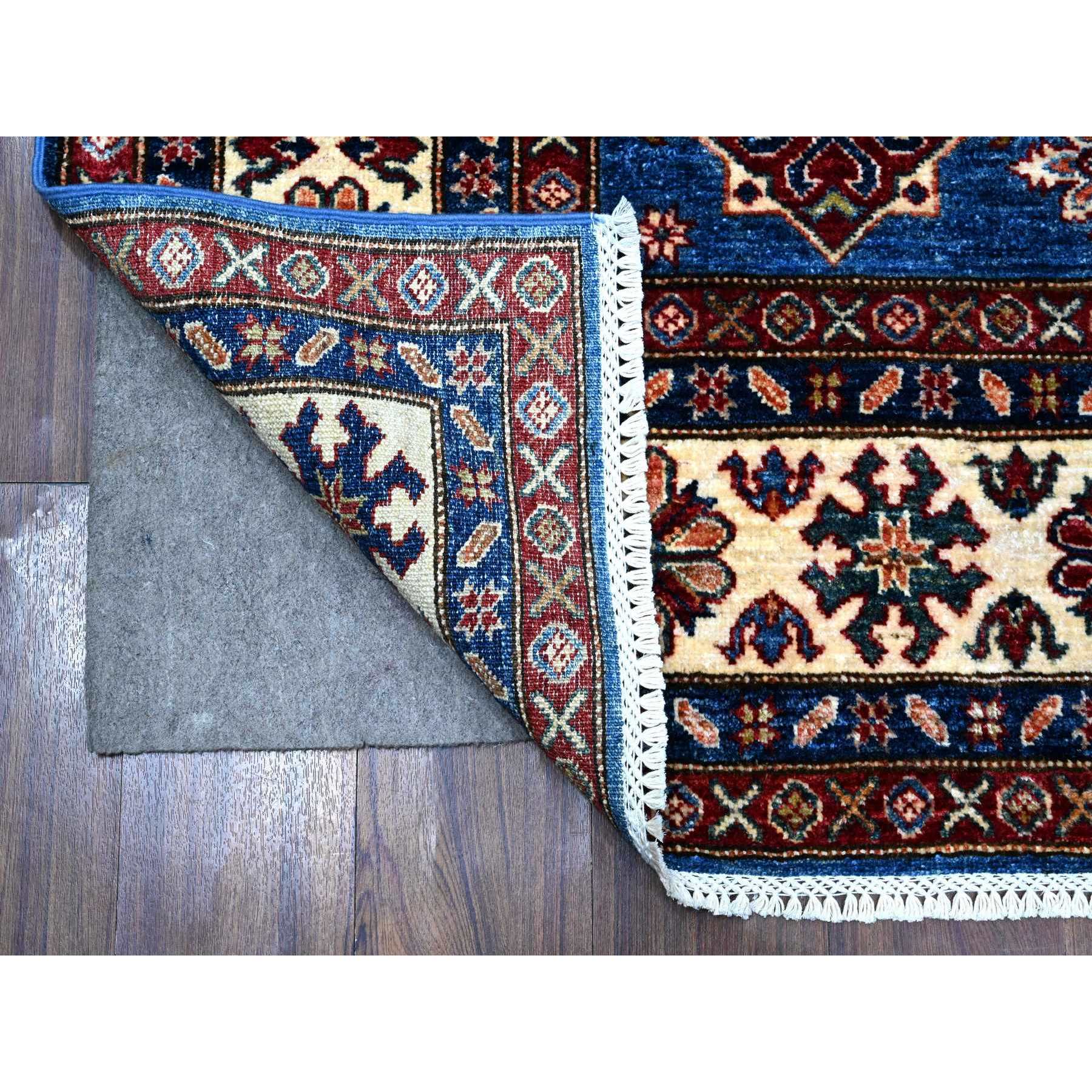 6'x6' Berry Blue With Ivory Border, Afghan Super Kazak With All Over Geometric Medallions, Vegetables Dyes, Densely Woven, Vibrant Wool, Hand Knotted Square Oriental Rug HR89211 - Image 2
