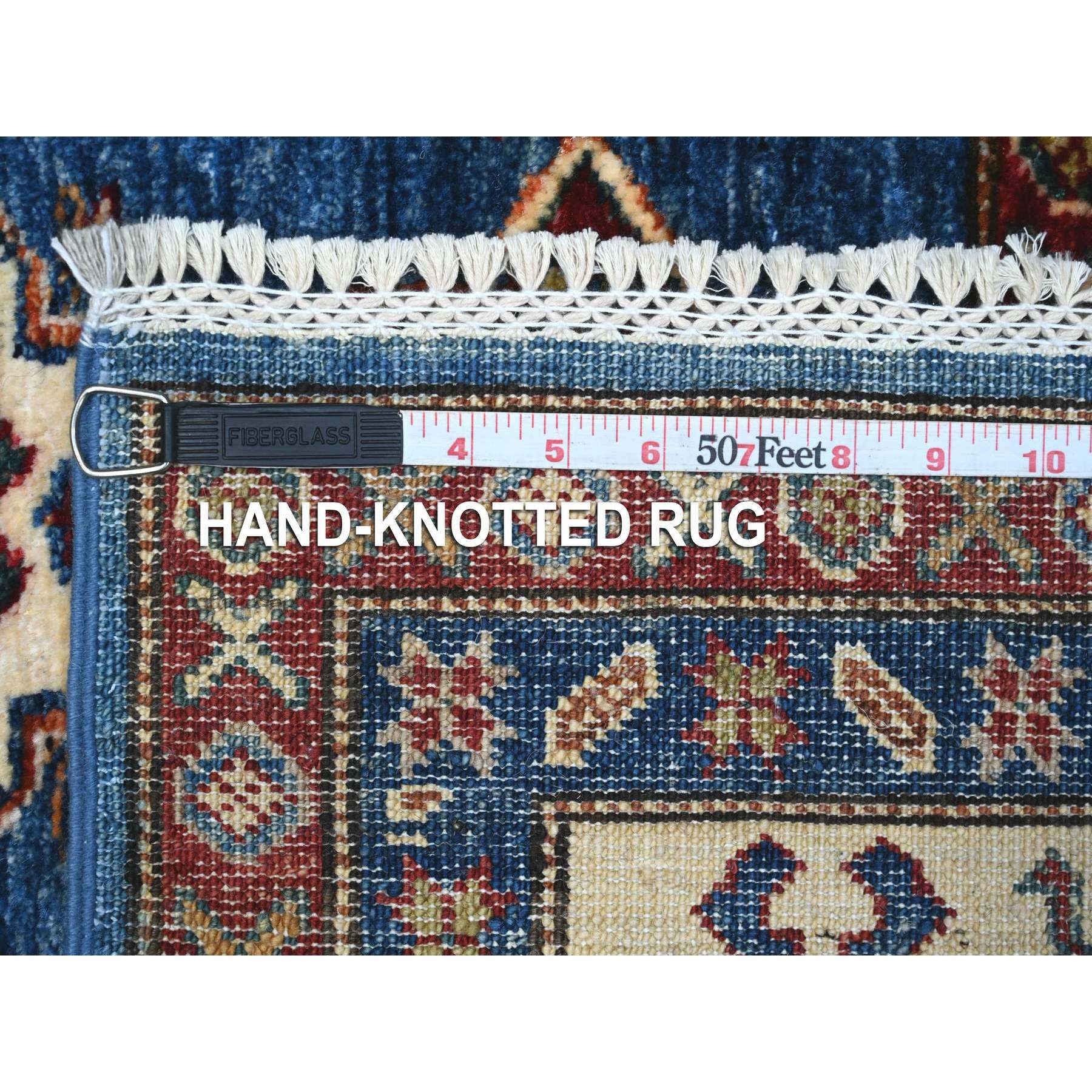 6'x6' Berry Blue With Ivory Border, Afghan Super Kazak With All Over Geometric Medallions, Vegetables Dyes, Densely Woven, Vibrant Wool, Hand Knotted Square Oriental Rug HR89211 - Image 6