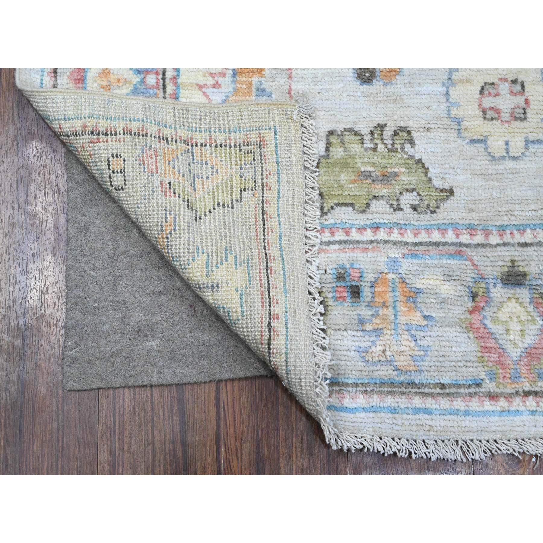 4'x10'8" Beau Blue, Hand Knotted, Soft Pile, Wool Weft, Vivid Rural Elements All Over Design, Natural Dyes, Afghan Angora Oushak, Wide Gallery Runner Oriental Rug HR89290 - Image 2