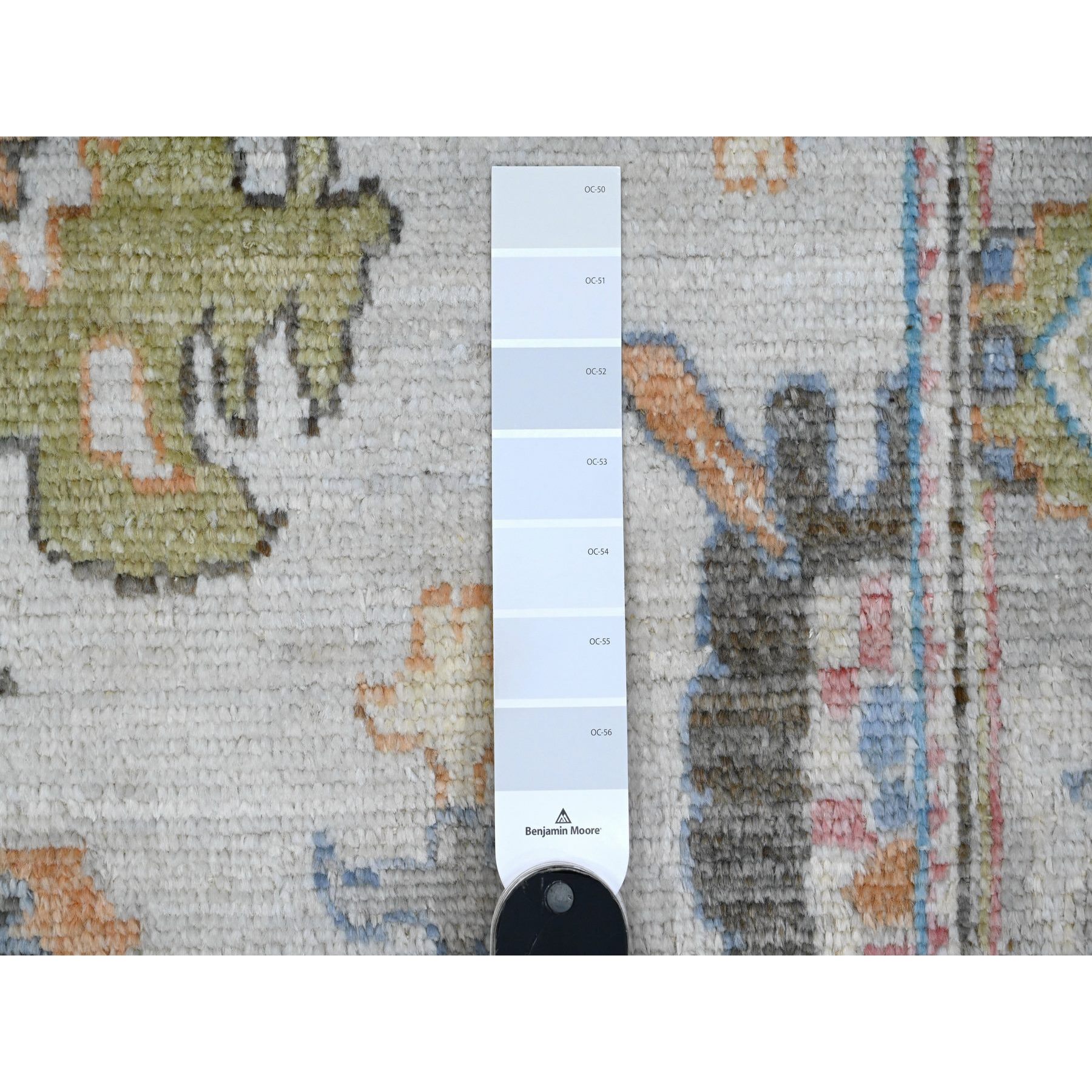 4'x10'8" Beau Blue, Hand Knotted, Soft Pile, Wool Weft, Vivid Rural Elements All Over Design, Natural Dyes, Afghan Angora Oushak, Wide Gallery Runner Oriental Rug HR89290 - Image 3