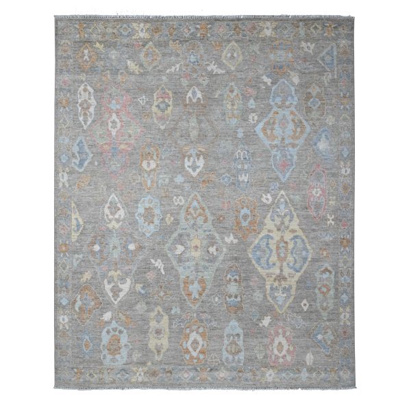 8'x9'8" Anvil Gray, Natural Dyes, Hand Knotted, Afghan Angora Oushak, Rural Elements All Over Design, Extra Soft Wool Weft, Oriental Rug HR89318