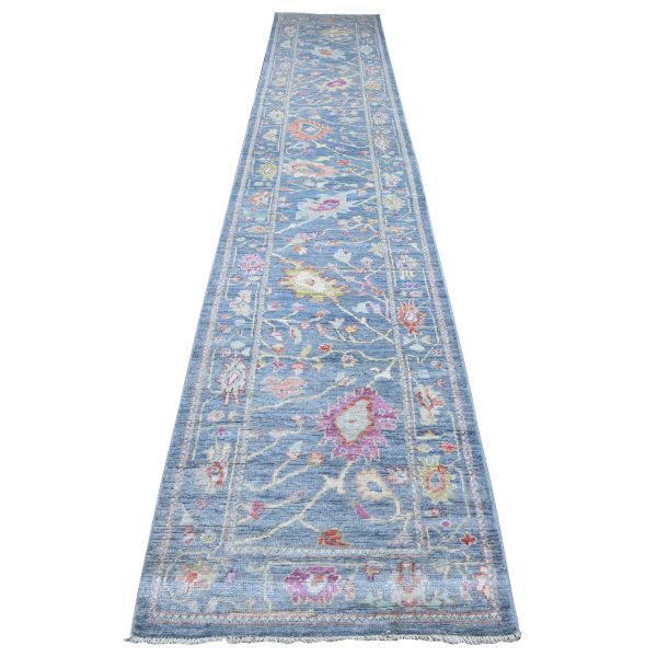 2'9"x15'3" Pacific Blue, Hand Knotted Wool Foundation, Afghan Angora Oushak With Natural Dyes, Rural Medallions All Over Design, Runner Oriental Rug HR89351