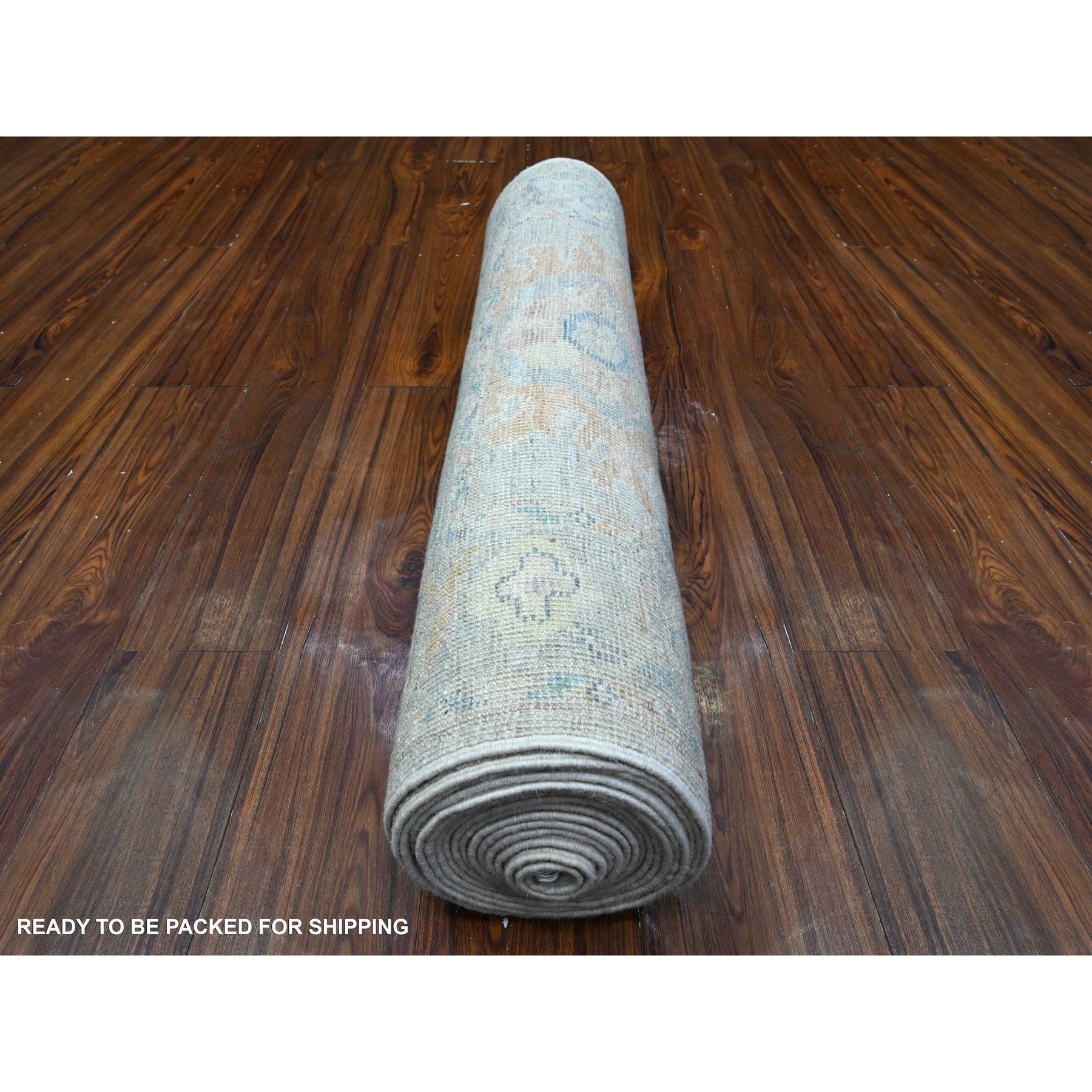 3'1"x19'10" Gainsboro Gray, Hand Knotted Angora Oushak, Afghan Wool Weft, Vegetable Dyes, All Over Village Floral Design, Oversized Oriental Runner Rug HR89358 - Image 4