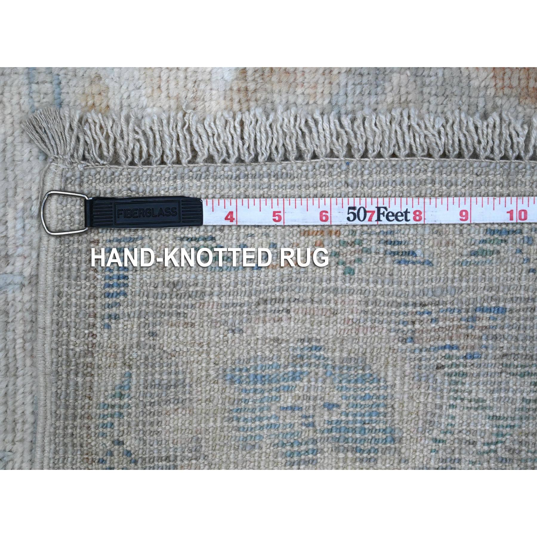 3'1"x19'10" Gainsboro Gray, Hand Knotted Angora Oushak, Afghan Wool Weft, Vegetable Dyes, All Over Village Floral Design, Oversized Oriental Runner Rug HR89358 - Image 6