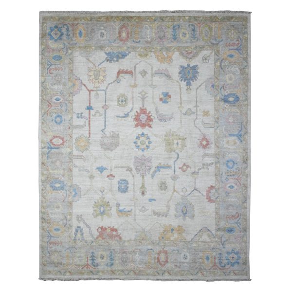 7'10"x9'9" Silver Gray, Hand Knotted, Afghan Wool Weft, Vegetable Dyes, Angora Oushak, Colorful Tribal Medallions All Over Design, Oriental Rug HR89455