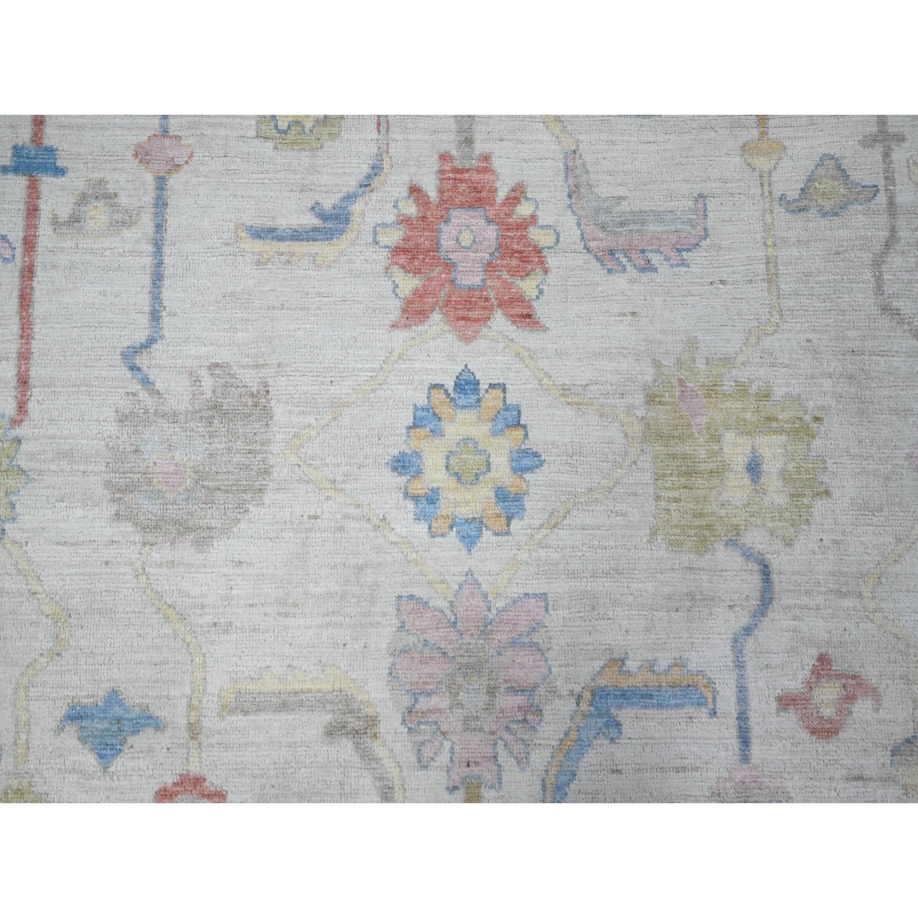 7'10"x9'9" Silver Gray, Hand Knotted, Afghan Wool Weft, Vegetable Dyes, Angora Oushak, Colorful Tribal Medallions All Over Design, Oriental Rug HR89455 - Image 9