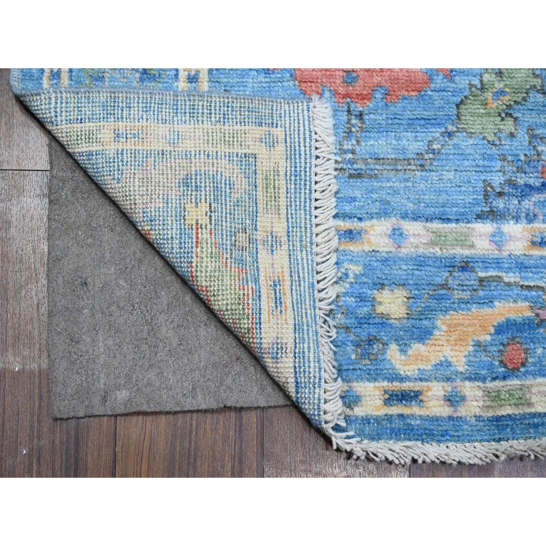 4'2"x12' Carolina Blue, Soft Wool Foundation, Hand Knotted, Vegetable Dyes, All Over Tribal Flower And Leaf Design, Afghan Angora Oushak, Wide Runner Oriental Rug HR89507 - Image 2