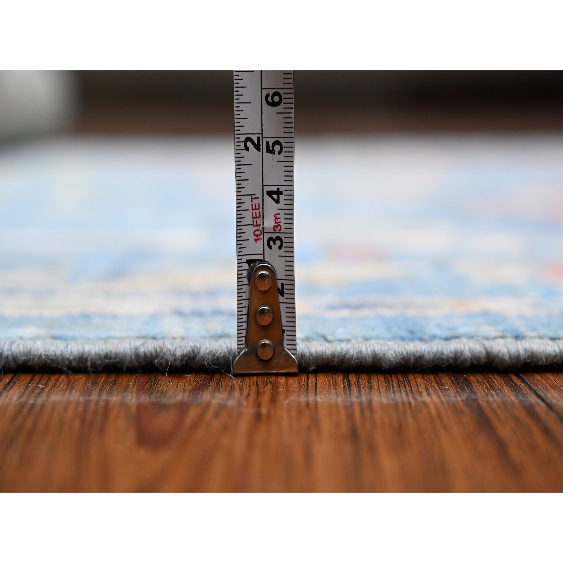 4'2"x12' Carolina Blue, Soft Wool Foundation, Hand Knotted, Vegetable Dyes, All Over Tribal Flower And Leaf Design, Afghan Angora Oushak, Wide Runner Oriental Rug HR89507 - Image 5