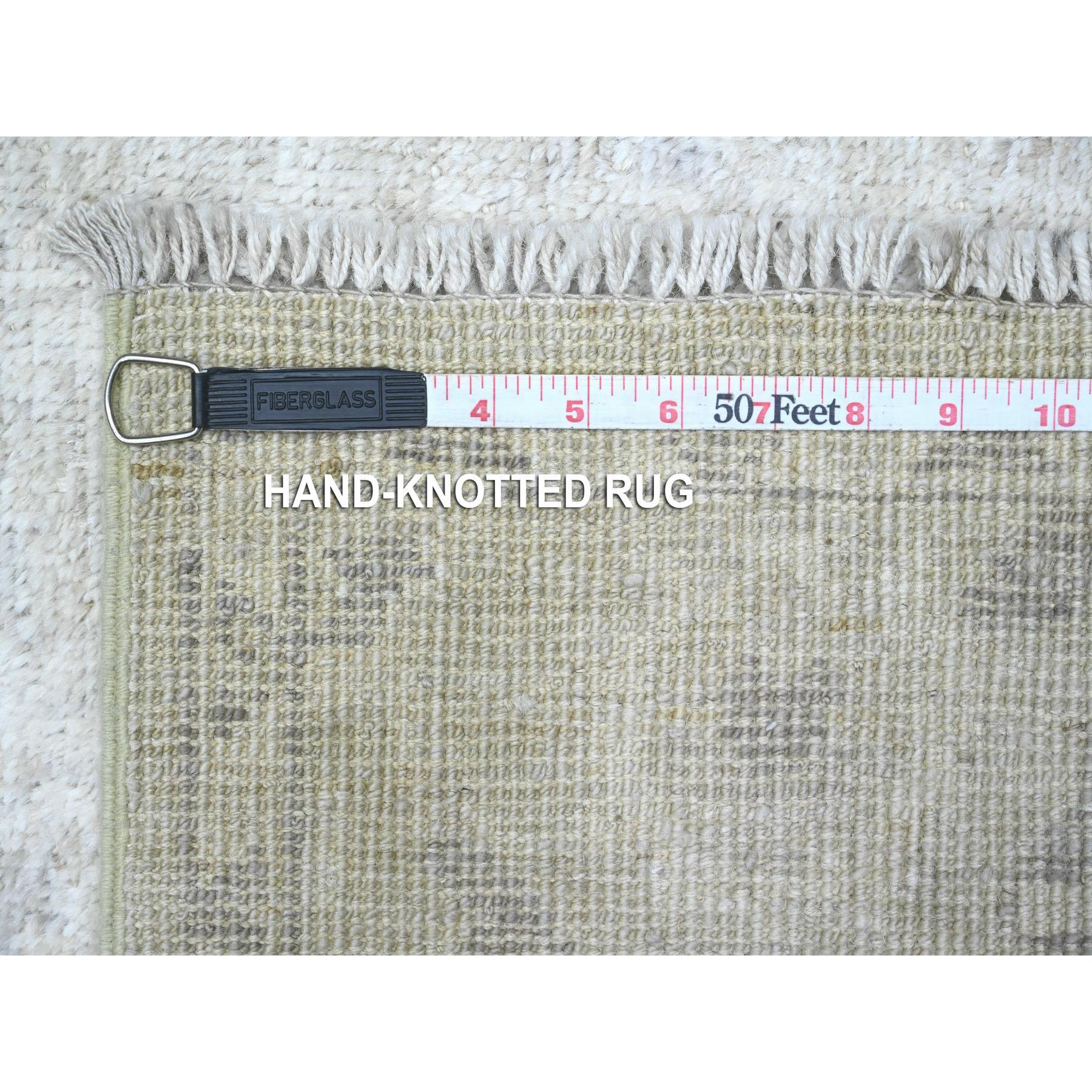 2'9"x11'9" Silver Chalice Gray, White Wash Angora Oushak, Hand Knotted, Village Floral Medallions All Over Design, Wool Weft, Runner Oriental Rug HR89535 - Image 6