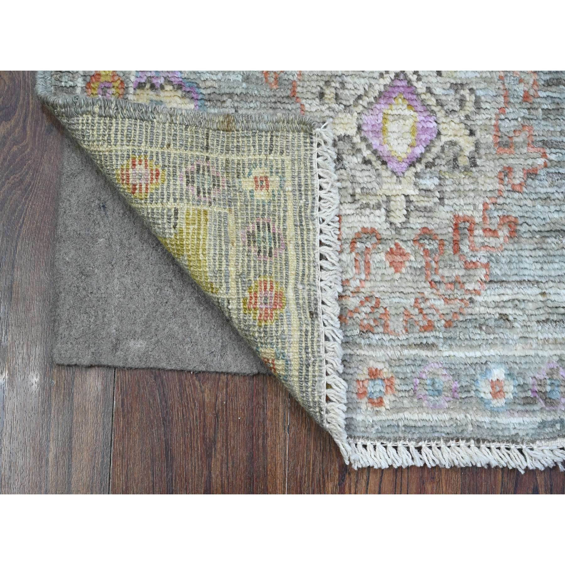2'1"x3'3" Sea Gray, Soft Pile, Hand Knotted Afghan Angora Oushak, Natural Dyes, Wool Weft, Village Motifs All Over Design, Mat Oriental Rug HR89538 - Image 2