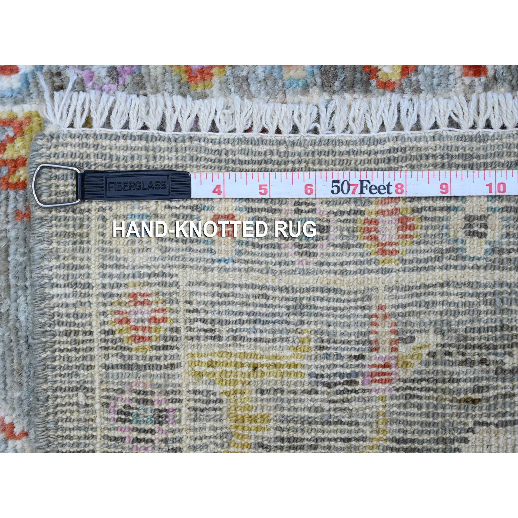 2'1"x3'3" Sea Gray, Soft Pile, Hand Knotted Afghan Angora Oushak, Natural Dyes, Wool Weft, Village Motifs All Over Design, Mat Oriental Rug HR89538 - Image 6