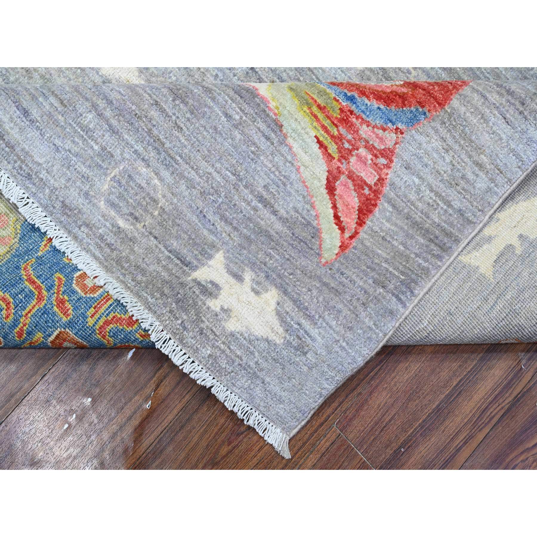 8'x10' Koala Gray, Densely Woven Hand Knotted Pure Wool, Afghan Peshawar with Colorful Oceanic Fish Design, Vegetable Dyes, Oriental Rug HR89584 - Image 7