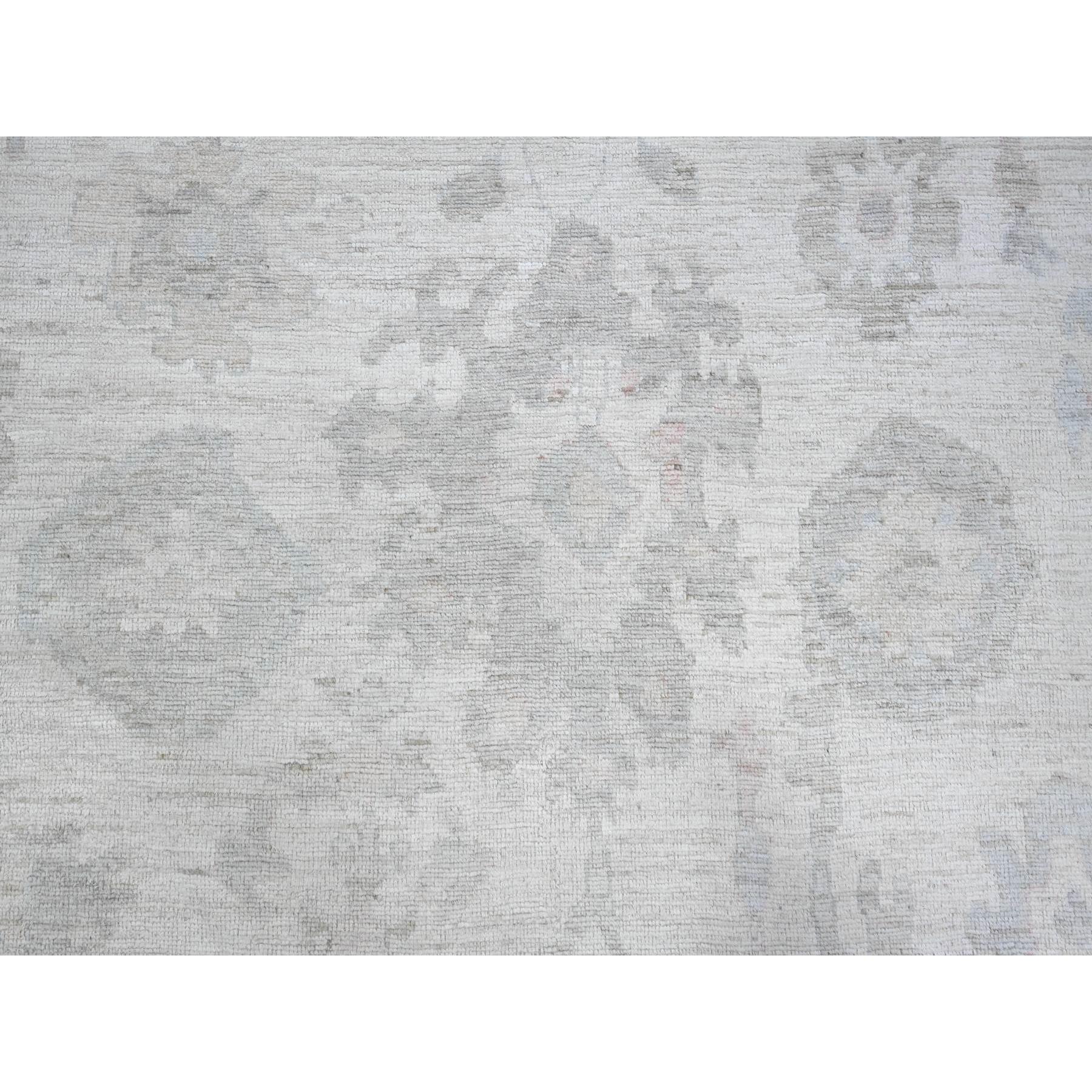 11'4"x15'5" Smoke White, Wool Weft, Hand Knotted, White Wash Afghan Angora Oushak, All Over Rural Flower And Leaf Pattern, XL Oriental Rug HR89585 - Image 9