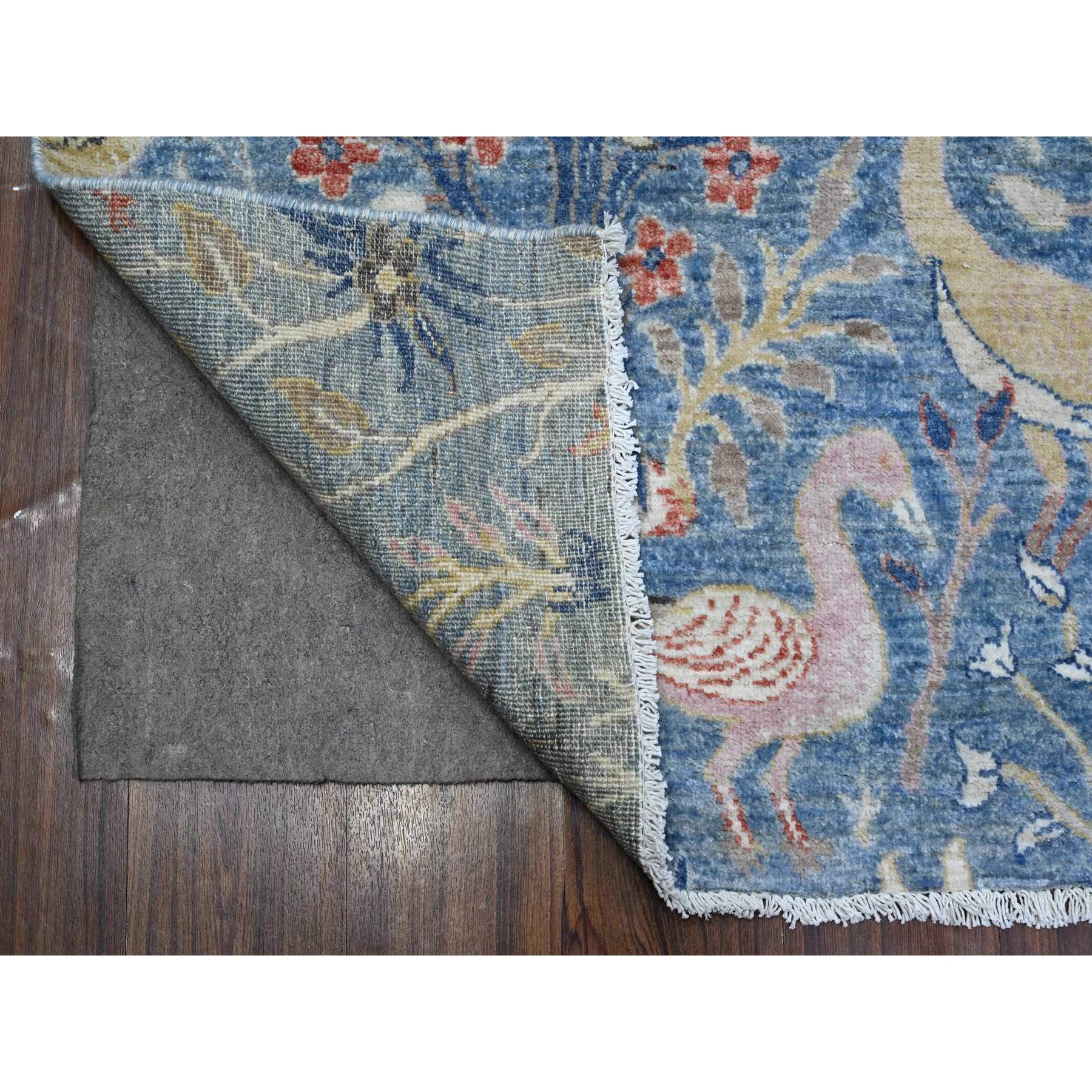 6'x11'10" Cerulean Blue, Birds of Paradise Afghan Peshawar Design, Vegetable Dyes, Pure Wool Hand Knotted, Wide Runner Oriental Rug HR89650 - Image 2