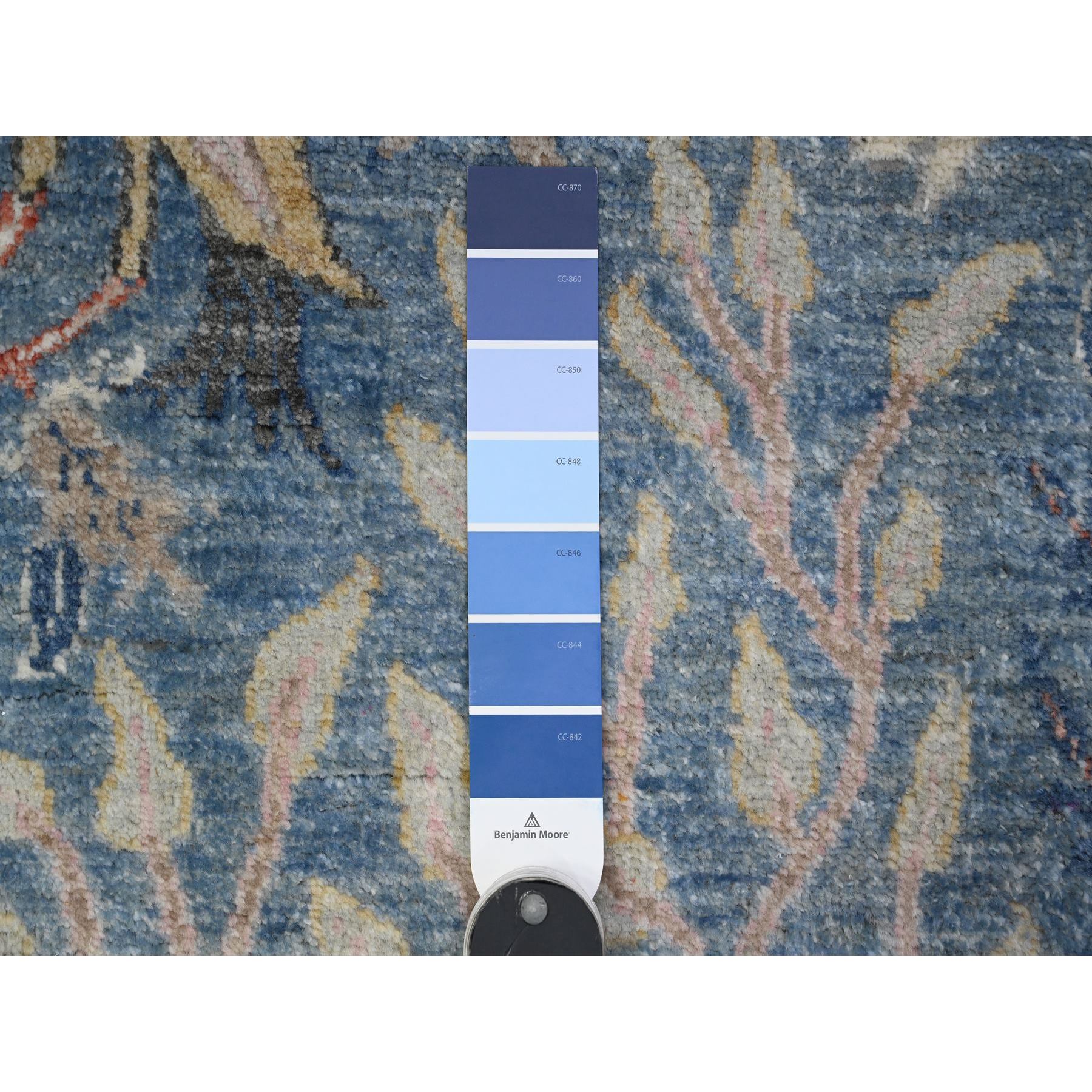 6'x11'10" Cerulean Blue, Birds of Paradise Afghan Peshawar Design, Vegetable Dyes, Pure Wool Hand Knotted, Wide Runner Oriental Rug HR89650 - Image 3