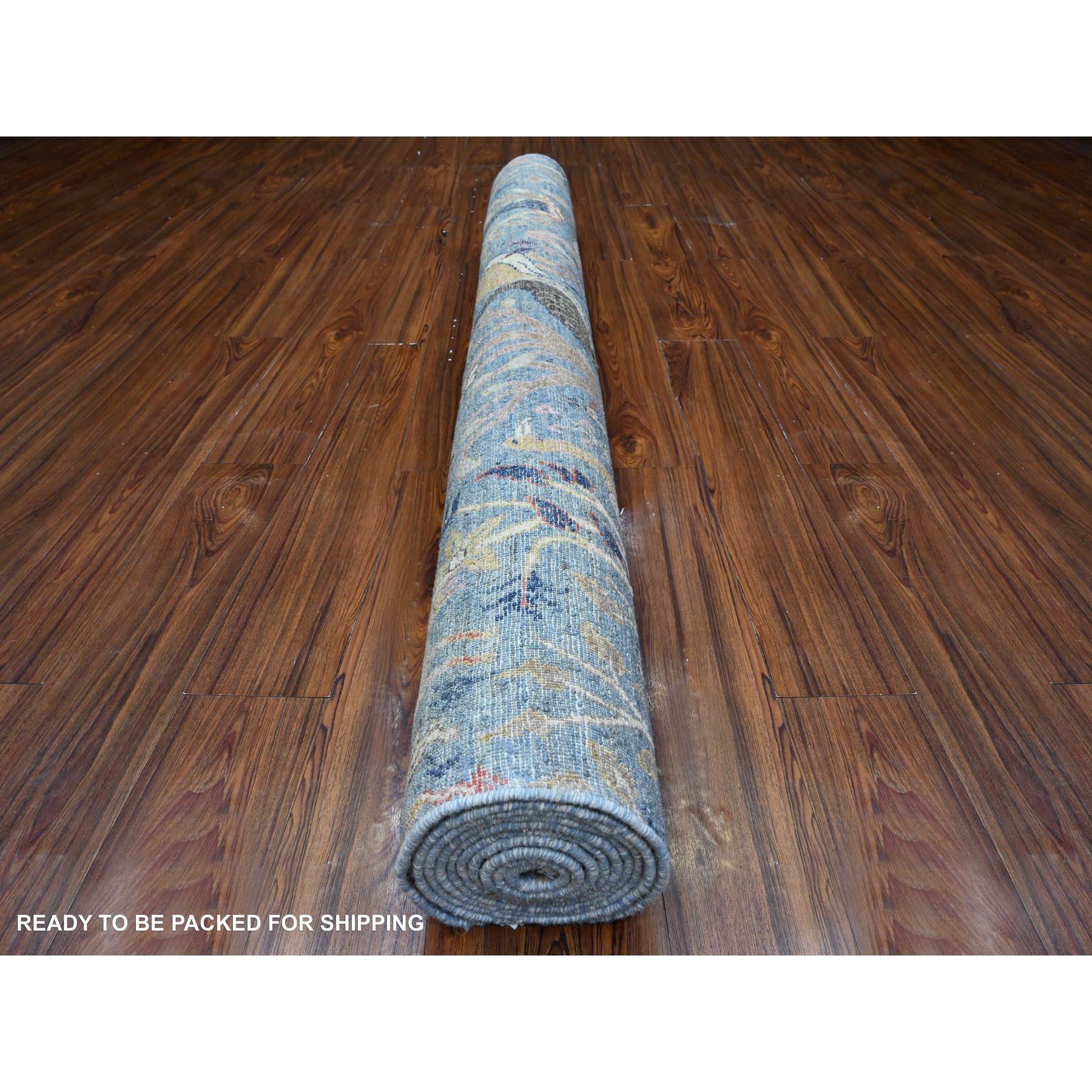 6'x11'10" Cerulean Blue, Birds of Paradise Afghan Peshawar Design, Vegetable Dyes, Pure Wool Hand Knotted, Wide Runner Oriental Rug HR89650 - Image 4