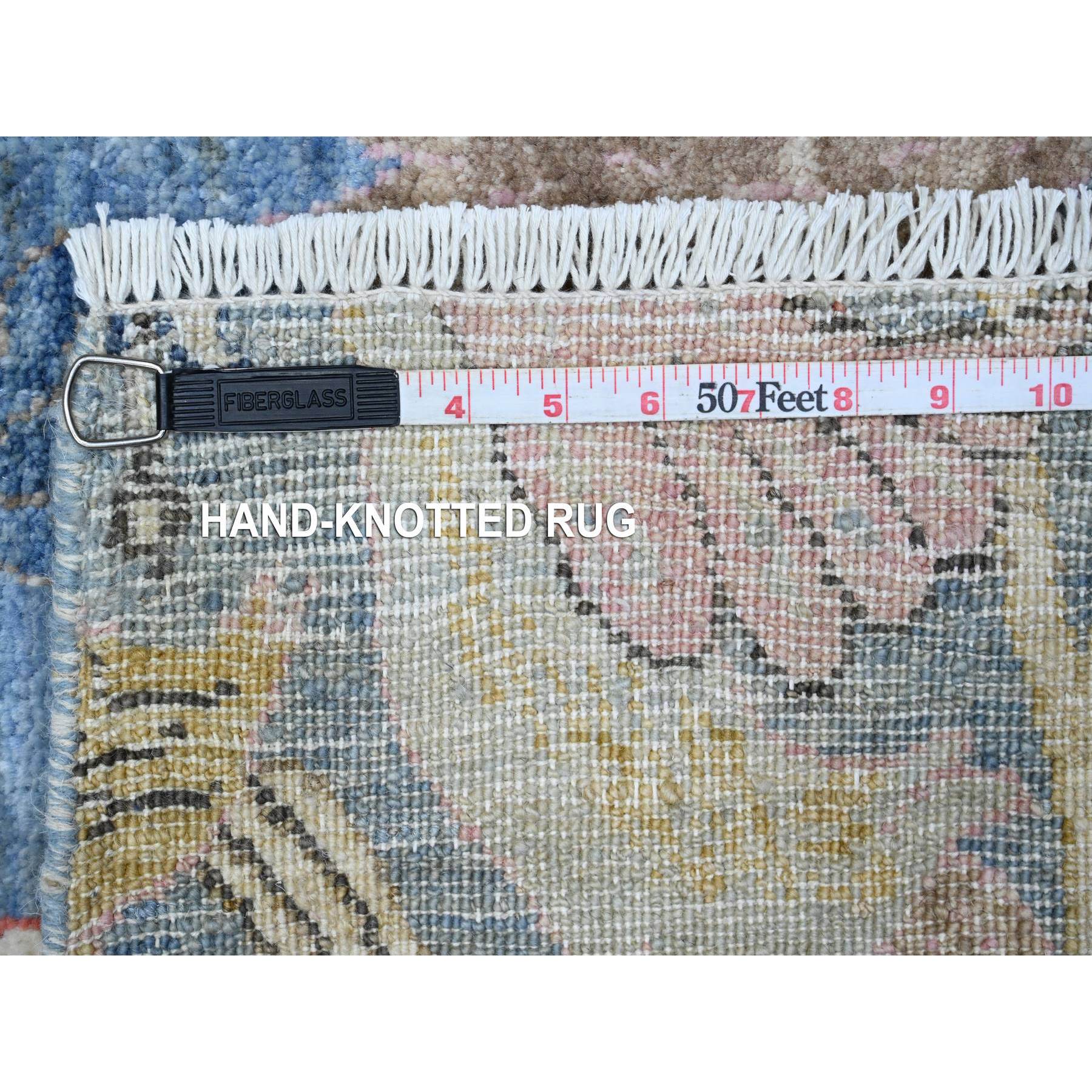 6'x11'10" Cerulean Blue, Birds of Paradise Afghan Peshawar Design, Vegetable Dyes, Pure Wool Hand Knotted, Wide Runner Oriental Rug HR89650 - Image 6