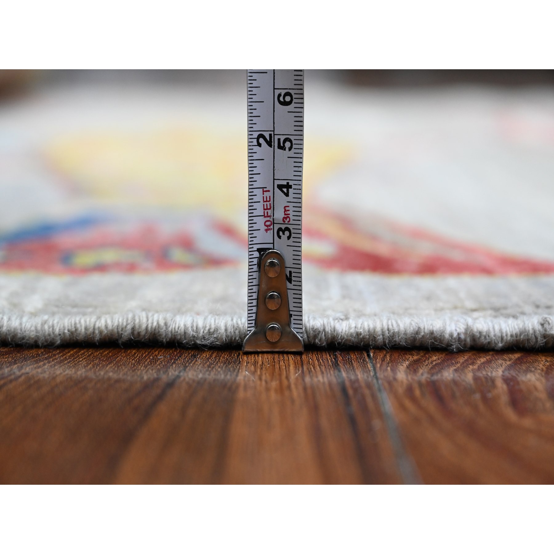 4'1"x12' Rocky Gray, Hand Knotted Extra Soft Wool, Afghan Peshawar Oceanic Colorful Fish Design, Natural Dyes, Denser Weave Oriental Rug HR89660 - Image 5
