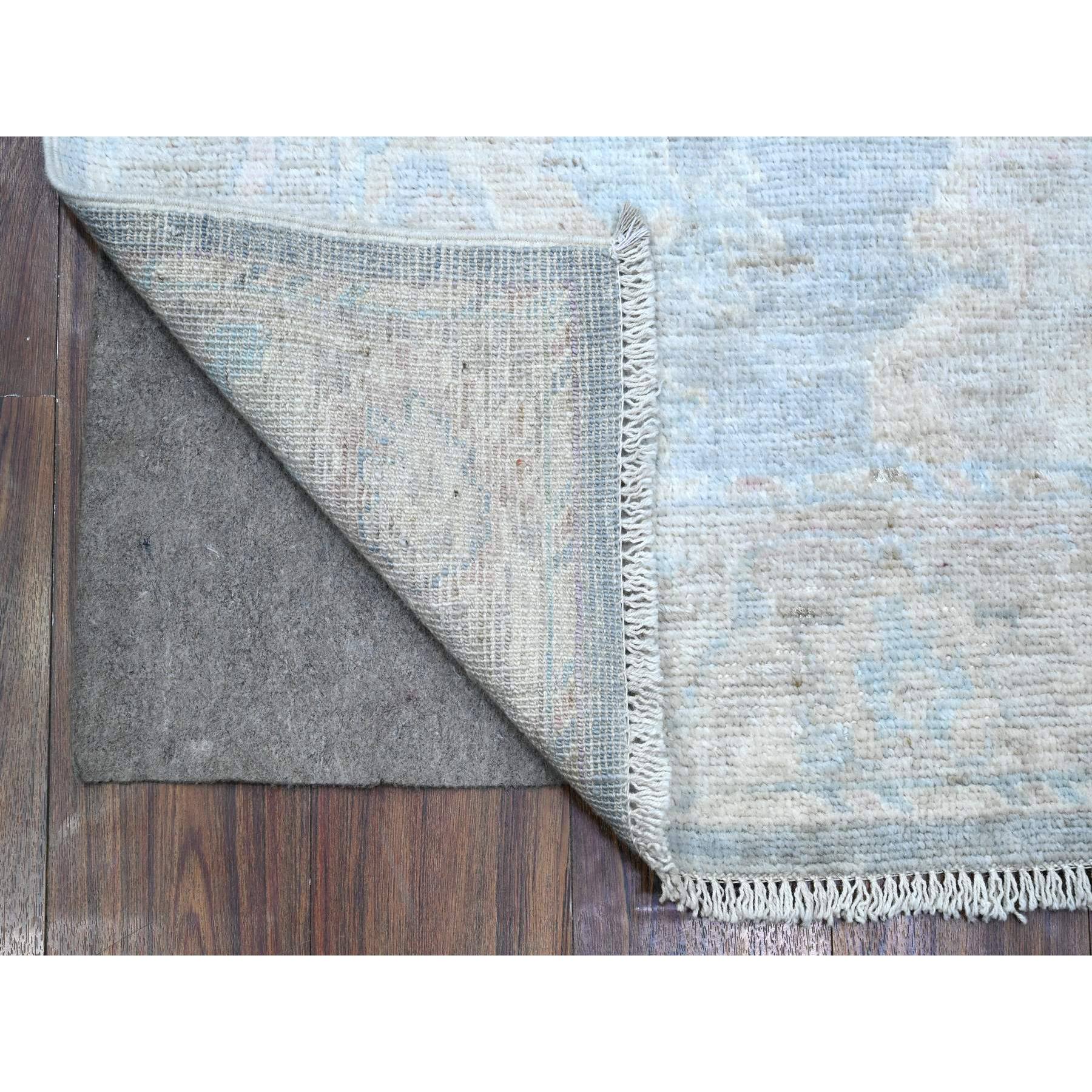 2'10"x16' Ruddy Blue, Extra Soft Wool Weft, Vegetable Dyes, Afghan Angora Oushak, Hand Knotted With Rural Floral All Over Design, XL Runner Oriental Rug HR89678 - Image 2