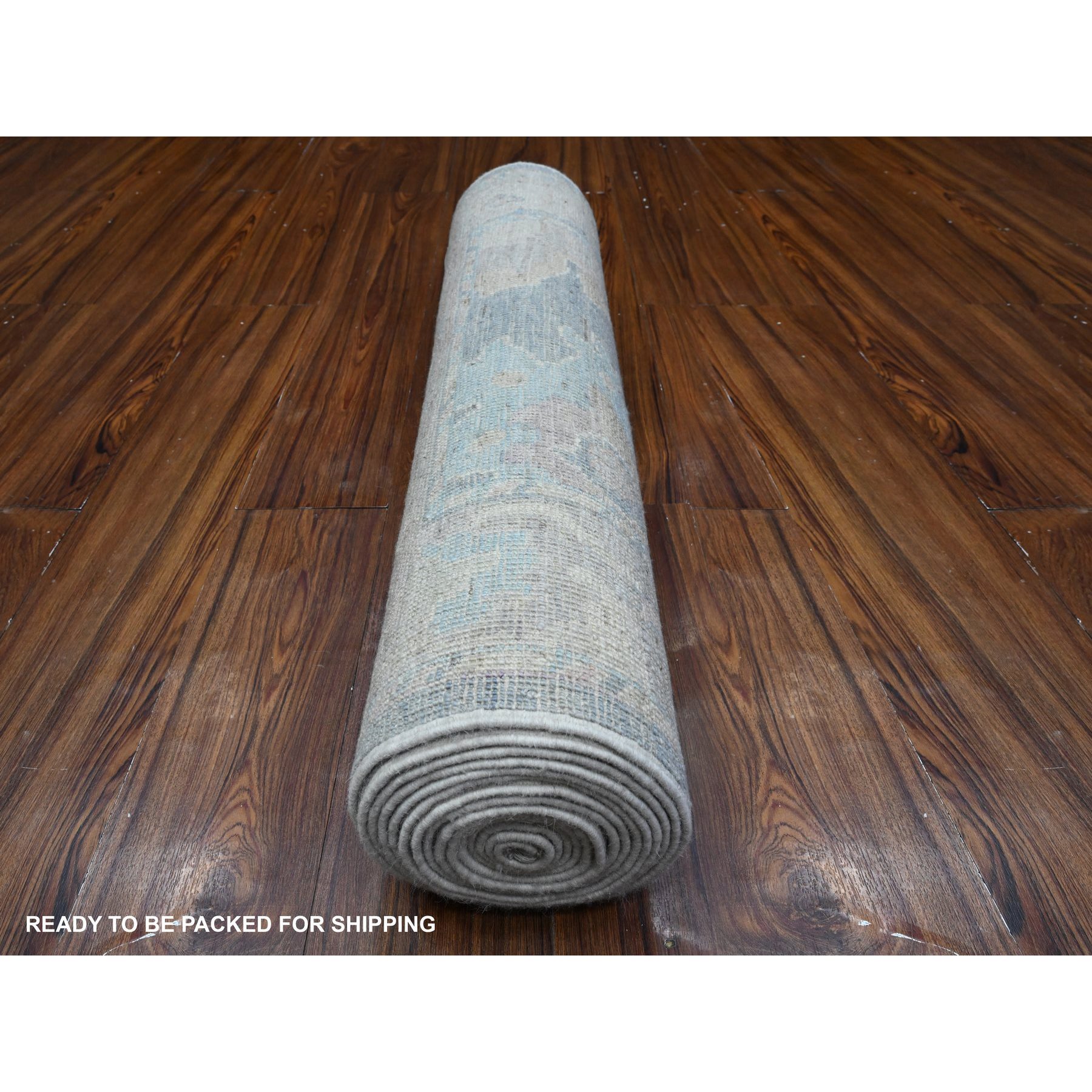 2'10"x16' Ruddy Blue, Extra Soft Wool Weft, Vegetable Dyes, Afghan Angora Oushak, Hand Knotted With Rural Floral All Over Design, XL Runner Oriental Rug HR89678 - Image 4