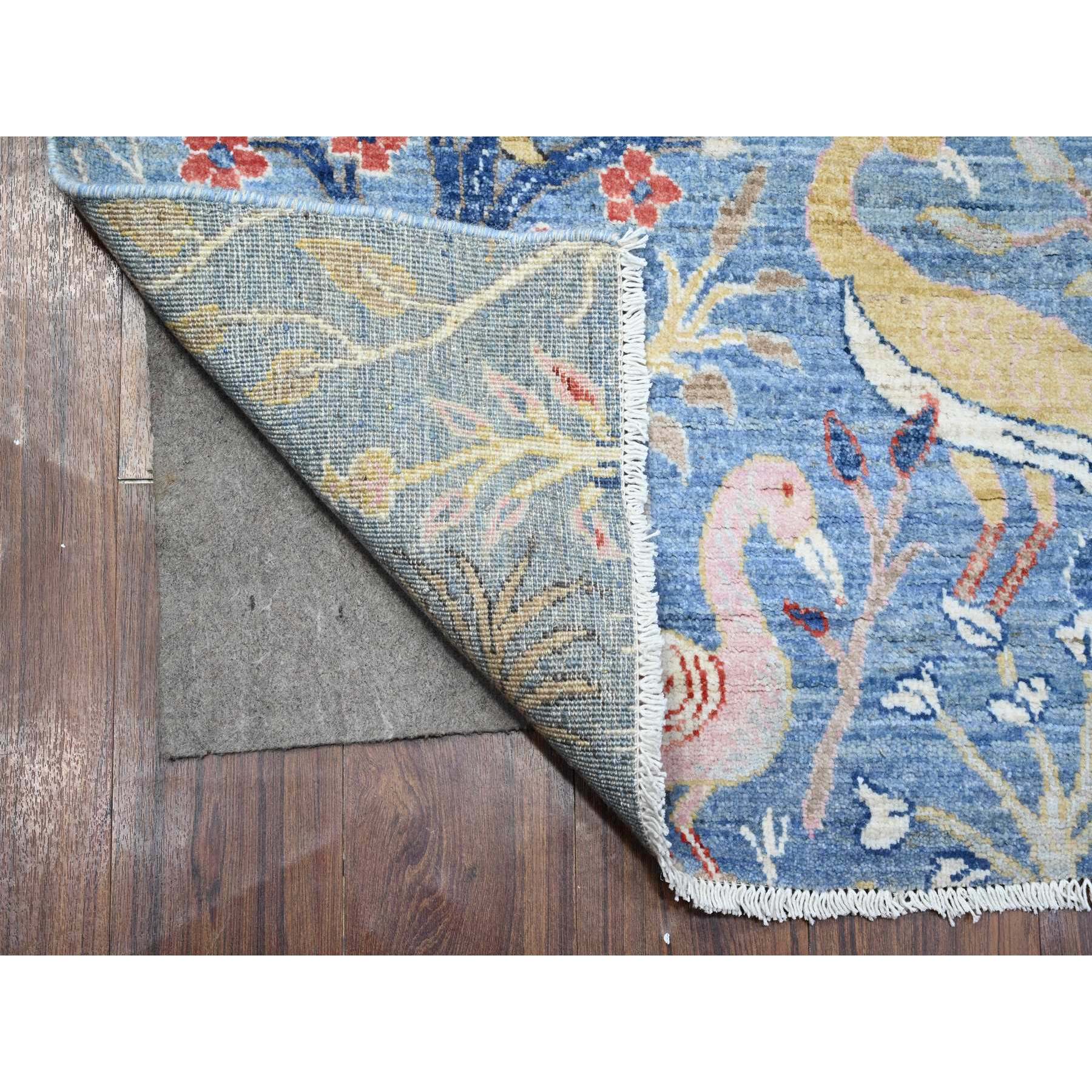5'x14'8" Crayola Blue, Hand Knotted, Natural Dyes, Soft and Shiny Wool, Birds of Paradise, Tree of Life Afghan Peshawar Wide Runner Oriental Rug HR89697 - Image 2