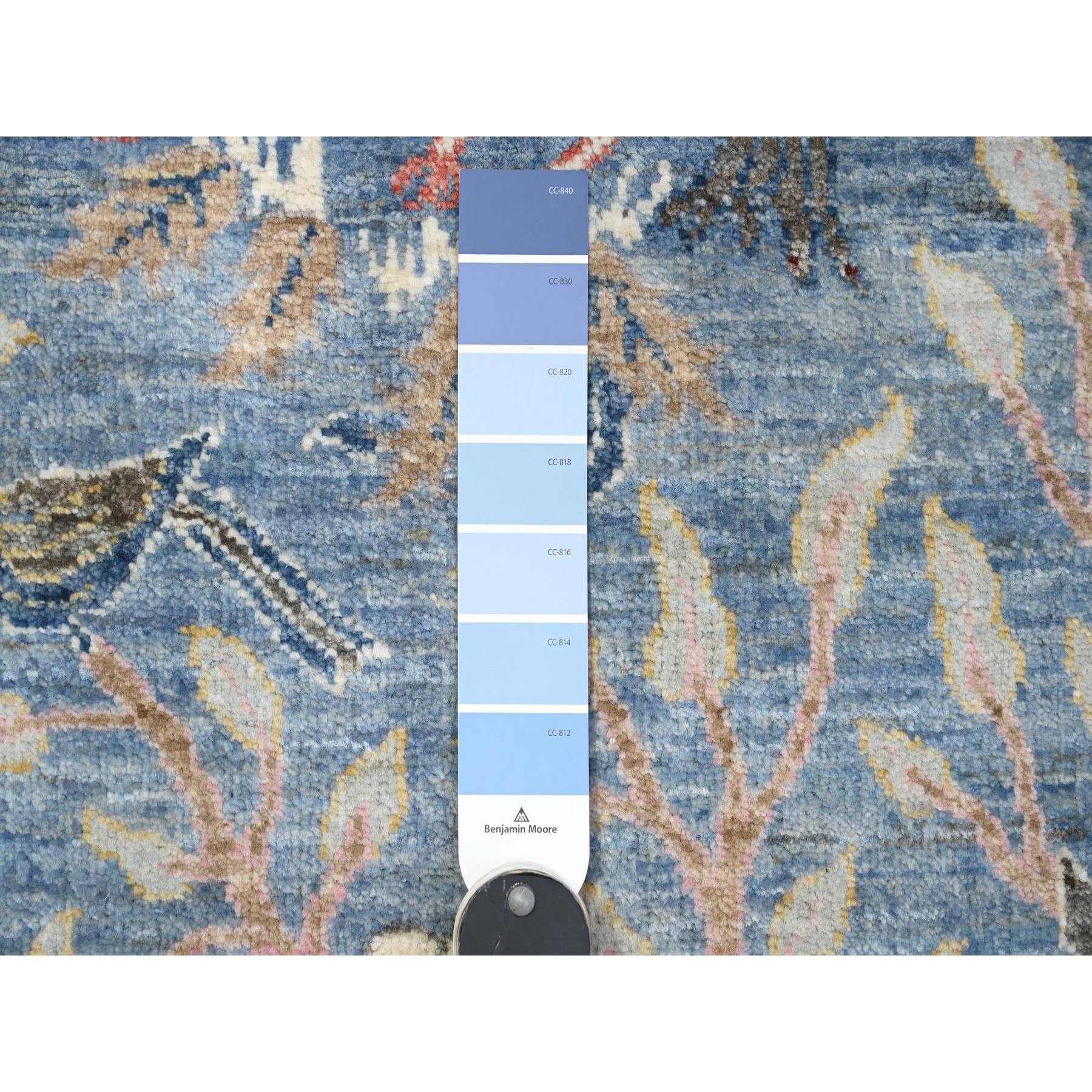 5'x14'8" Crayola Blue, Hand Knotted, Natural Dyes, Soft and Shiny Wool, Birds of Paradise, Tree of Life Afghan Peshawar Wide Runner Oriental Rug HR89697 - Image 3