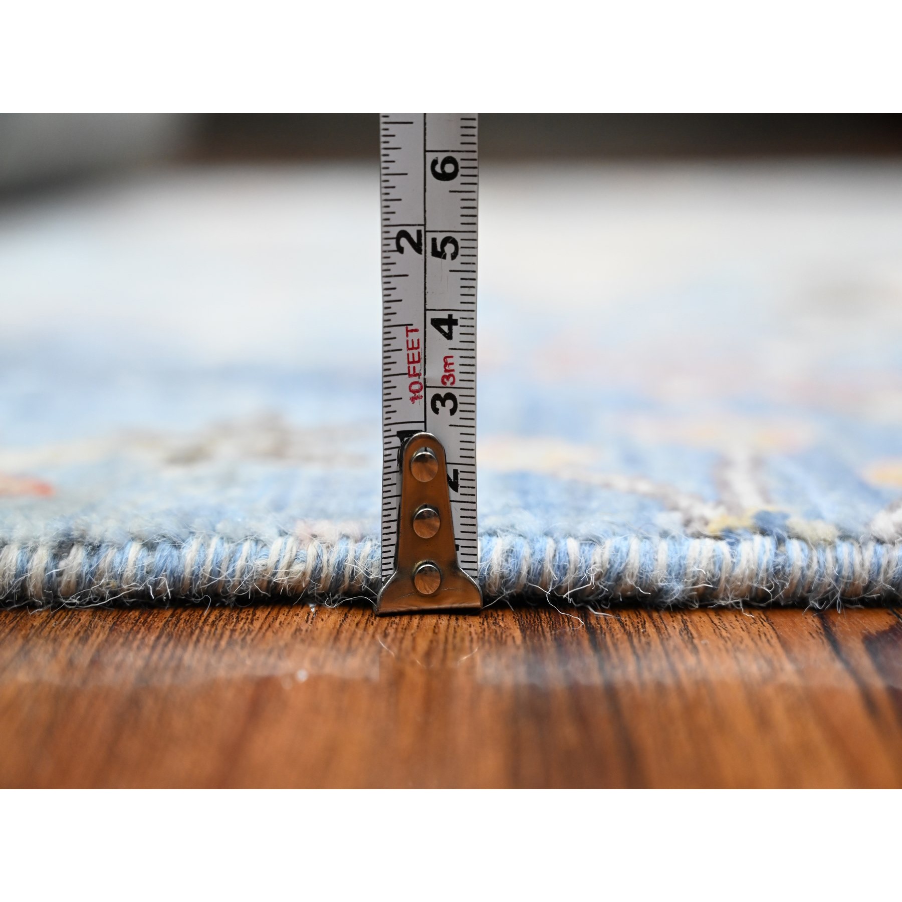 5'x14'8" Crayola Blue, Hand Knotted, Natural Dyes, Soft and Shiny Wool, Birds of Paradise, Tree of Life Afghan Peshawar Wide Runner Oriental Rug HR89697 - Image 5