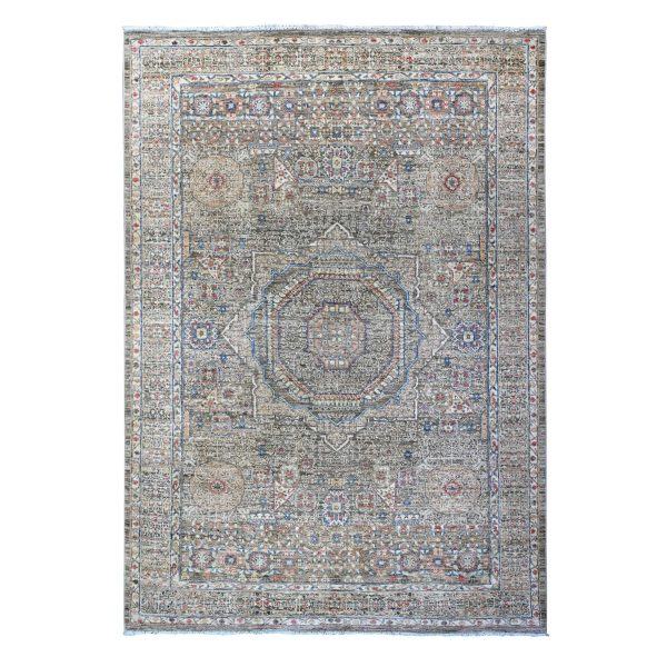 6'1"x8'10" Nickel Gray, Fine Aryana with Pre Historic 14th Century Influence Mamluk Design, Organic Wool, Hand Knotted Vegetable Dyes, Oriental Rug HR89707