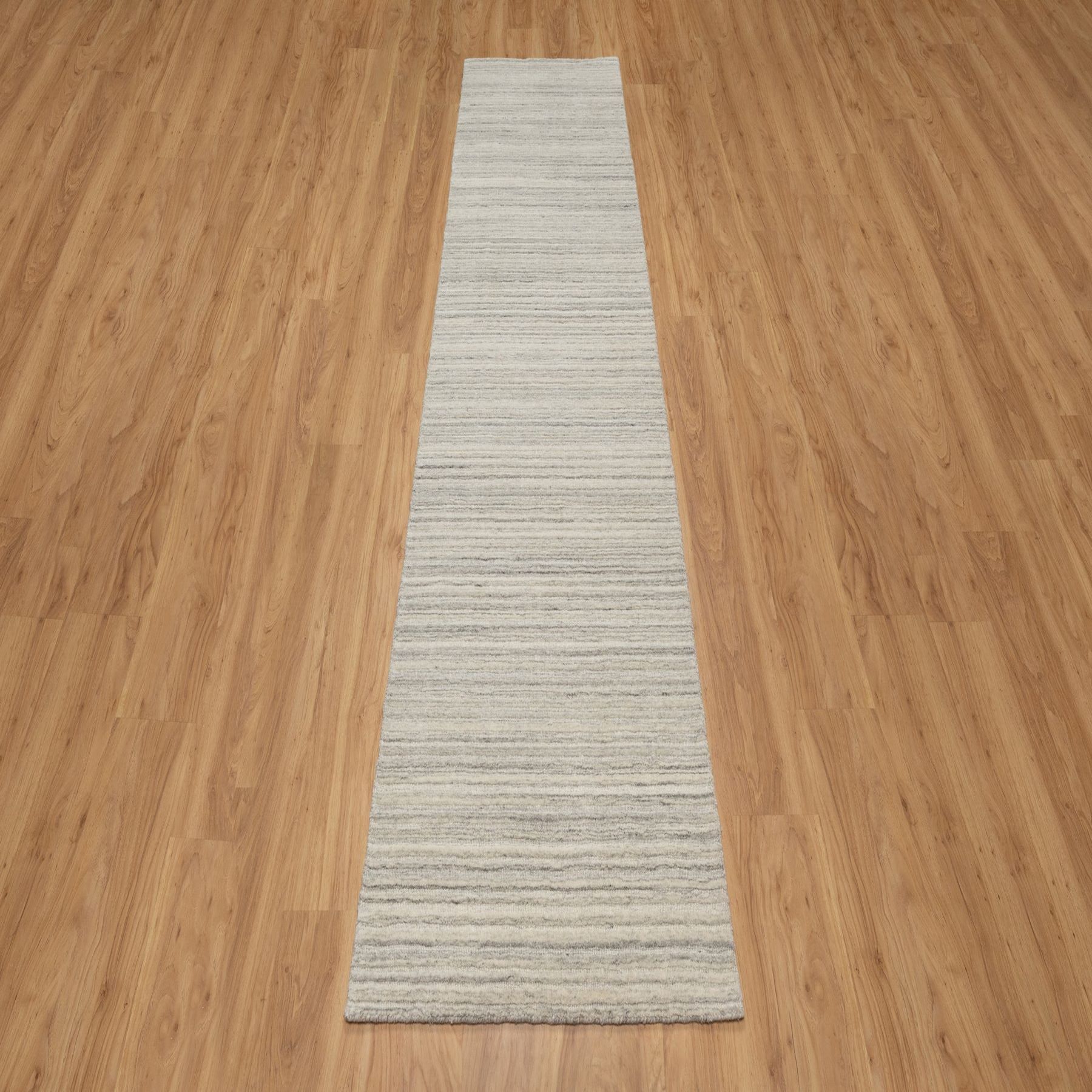 2'7"x10' Khaki Brown, Hand Loomed, Variegated Textured Modern Design, Pure Wool, Thick and Plush, Runner, Oriental Rug HR90716 - Image 2