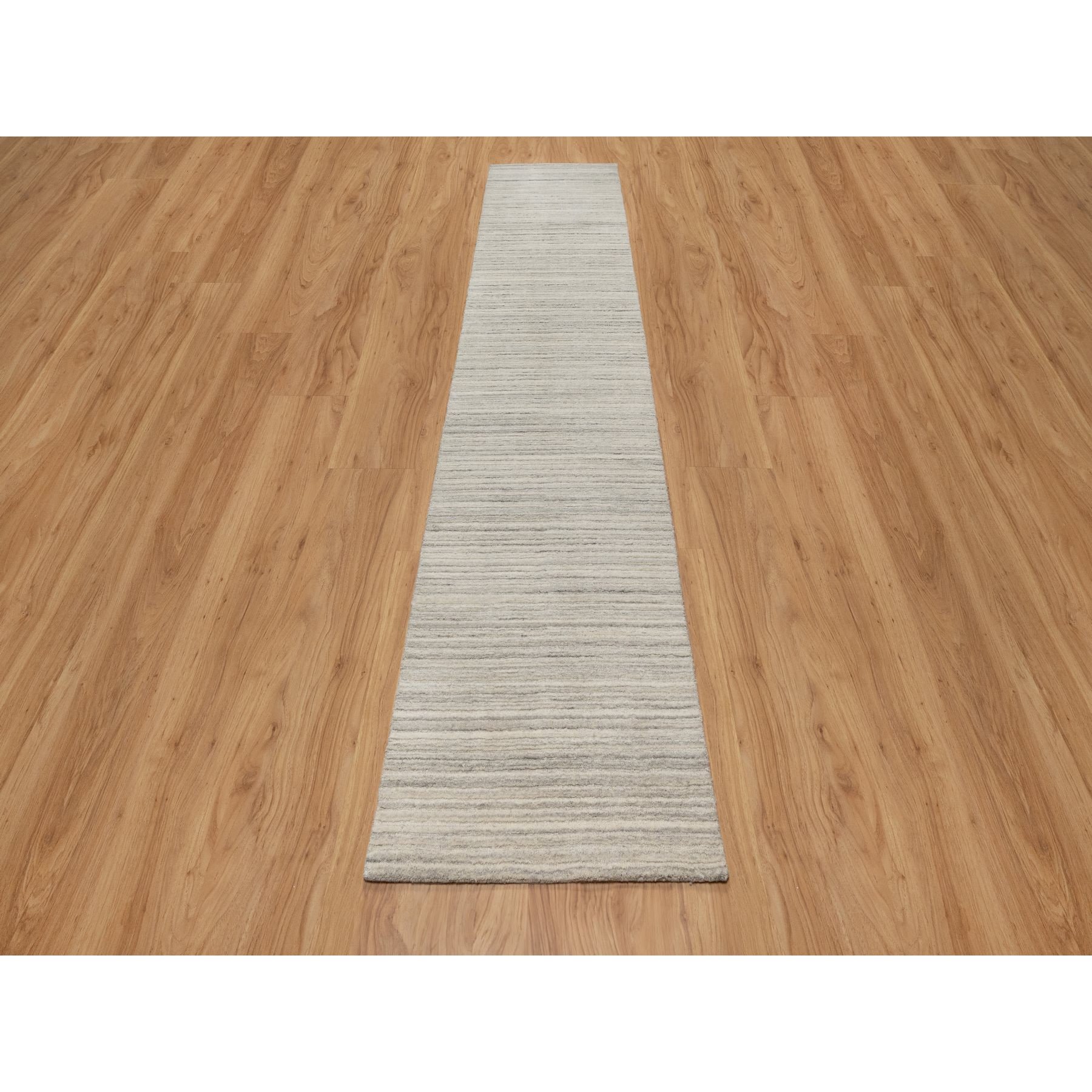 2'7"x11'10" Khaki Brown, Variegated Textured Modern Design, Pure Wool, Hand Loomed, Plush and Lush, Runner, Oriental Rug HR90719 - Image 2
