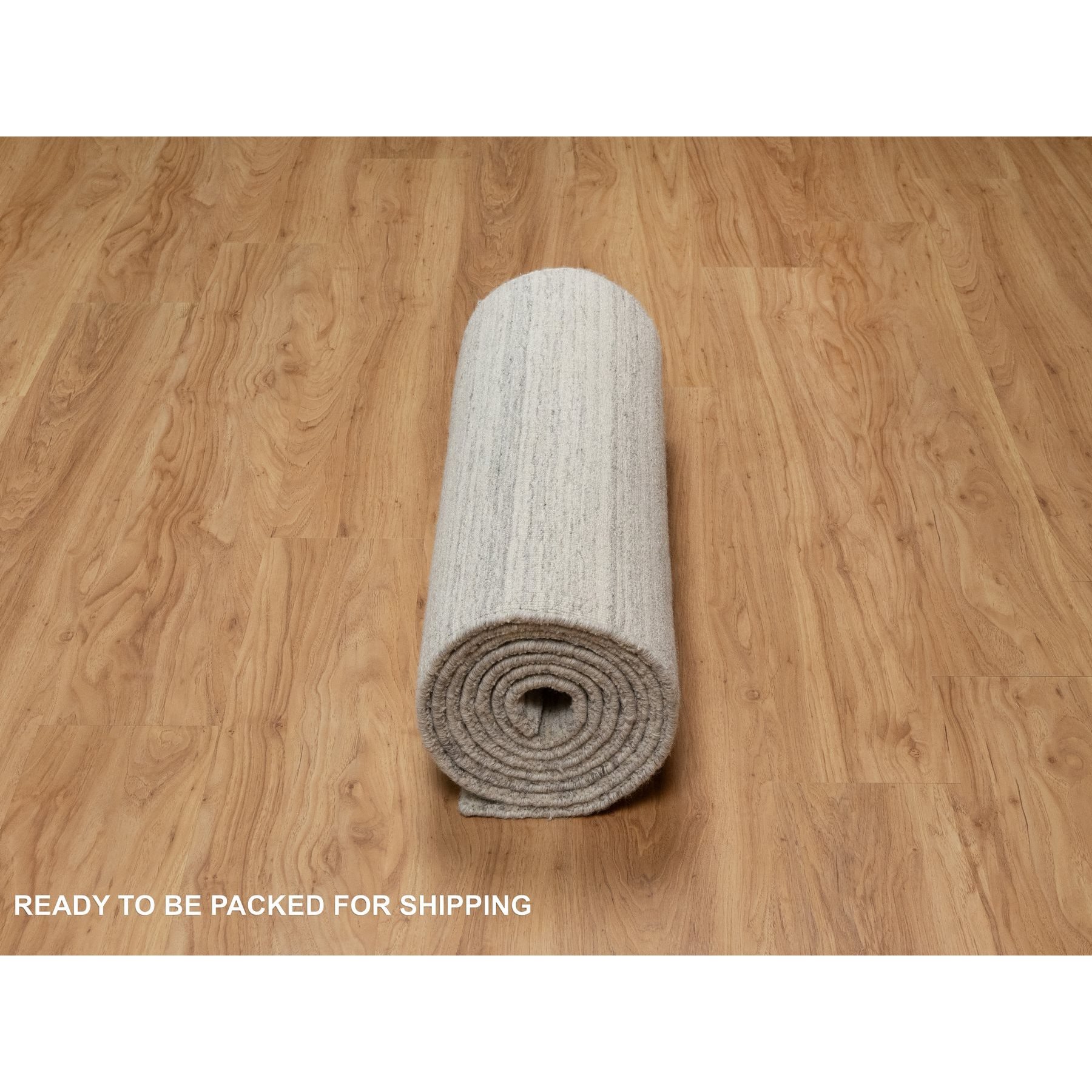 2'7"x11'10" Khaki Brown, Variegated Textured Modern Design, Pure Wool, Hand Loomed, Plush and Lush, Runner, Oriental Rug HR90719 - Image 6